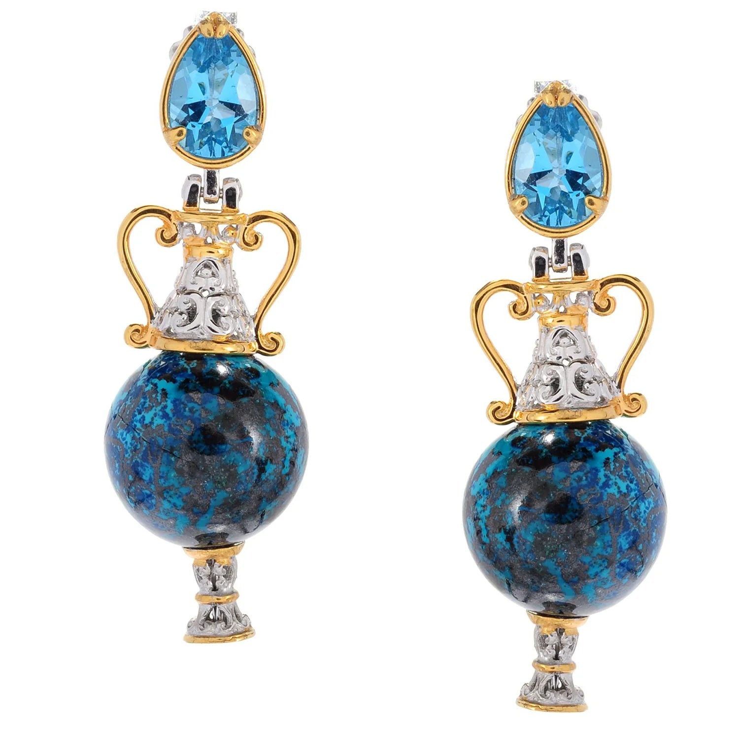 Gems en Vogue Chrysocolla Bead & Swiss Blue Topaz Earrings