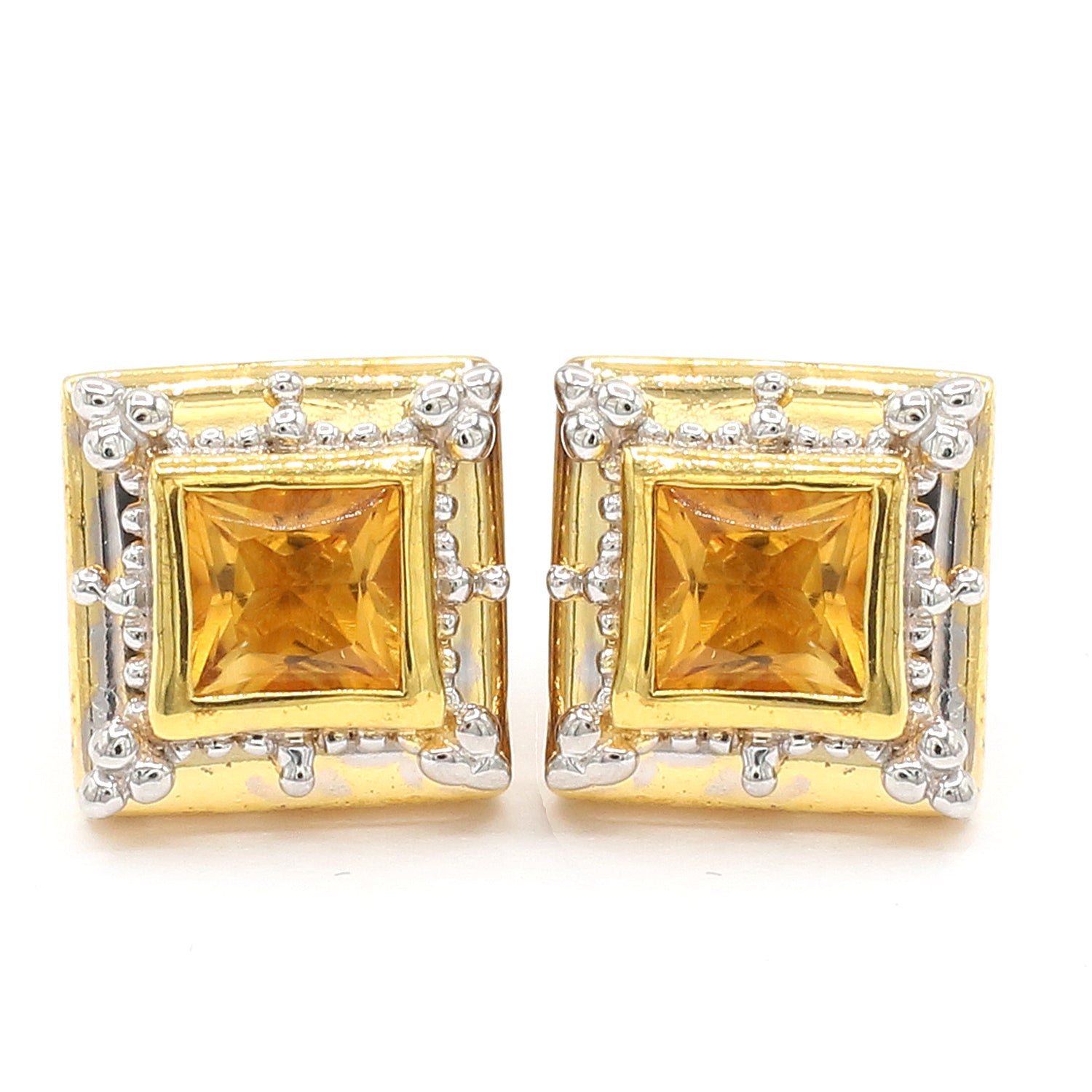 Gems en Vogue 1.80ctw Golden Citrine Square Stud Earrings