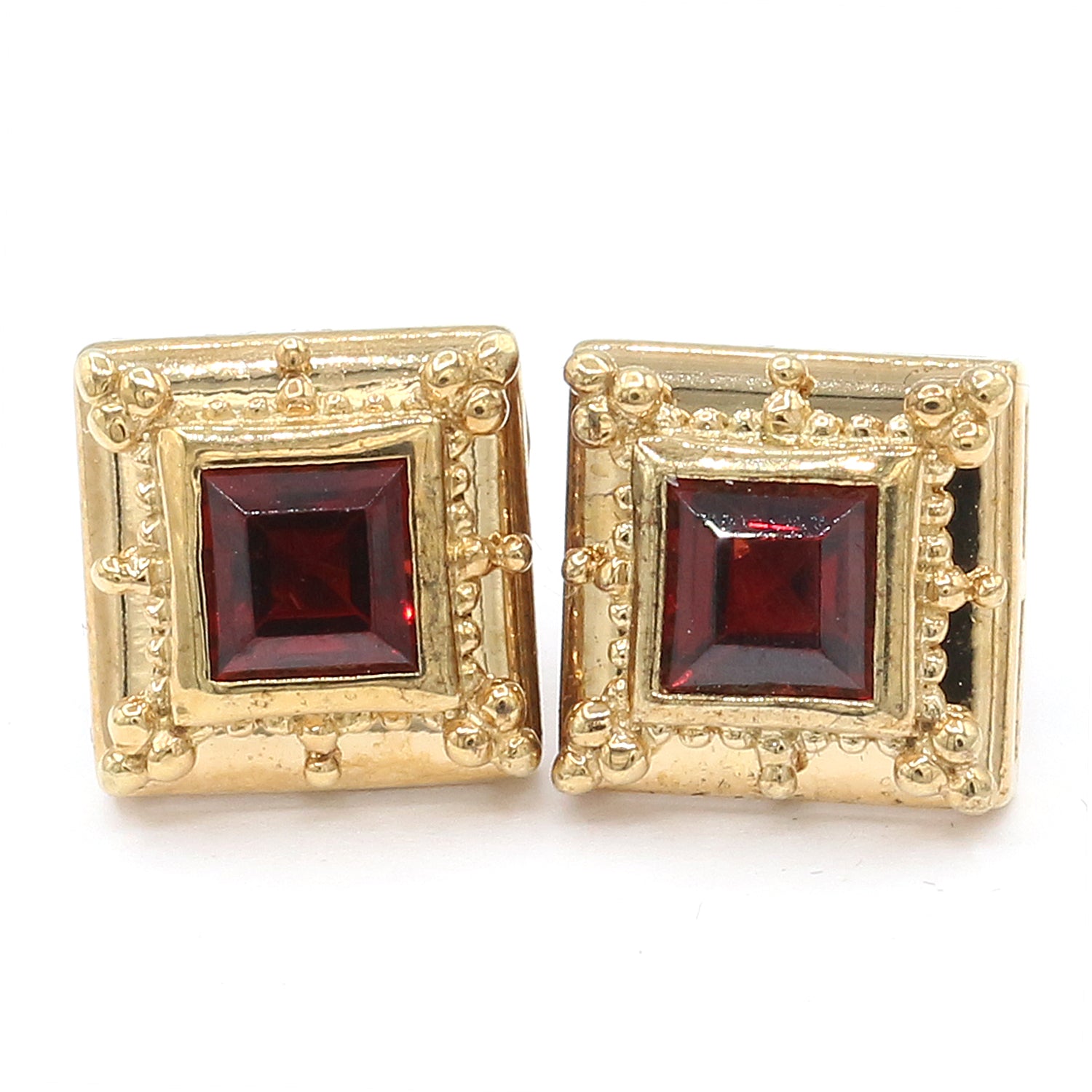 Gems en Vogue 1.80ctw Garnet Square Stud Earrings