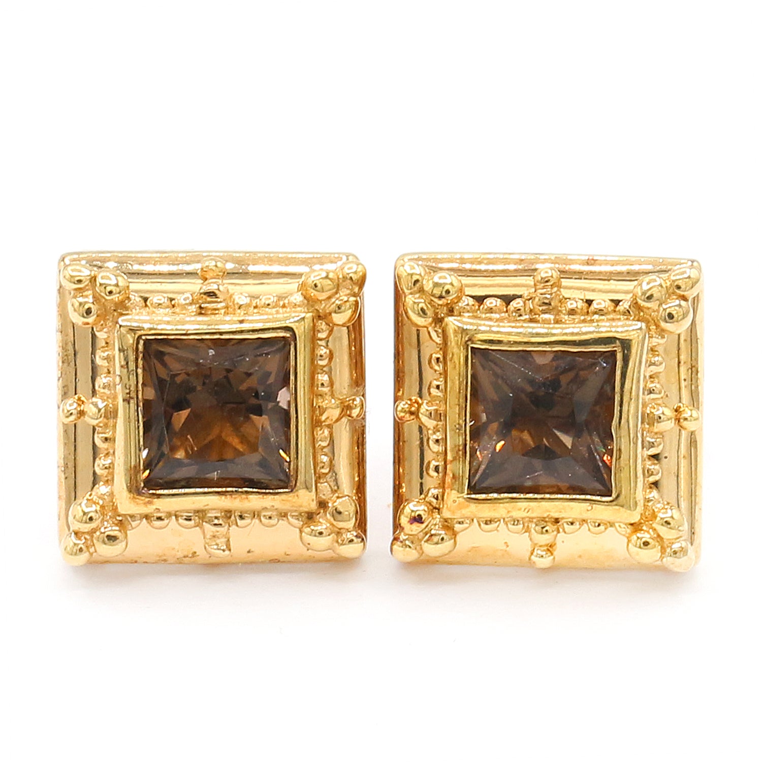 Gems en Vogue 1.80ctw Smoky Quartz Square Stud Earrings