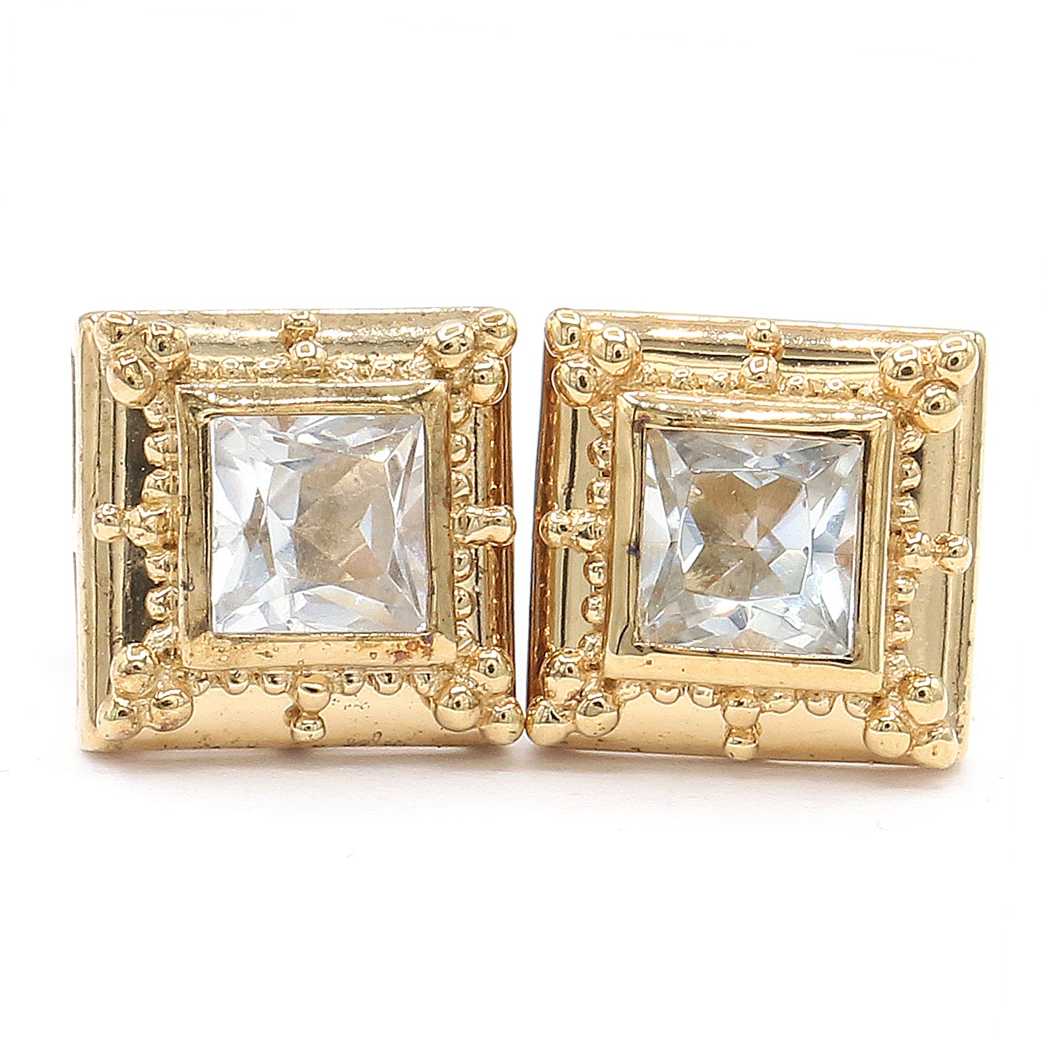 Gems en Vogue 1.80ctw White Topaz Square Stud Earrings