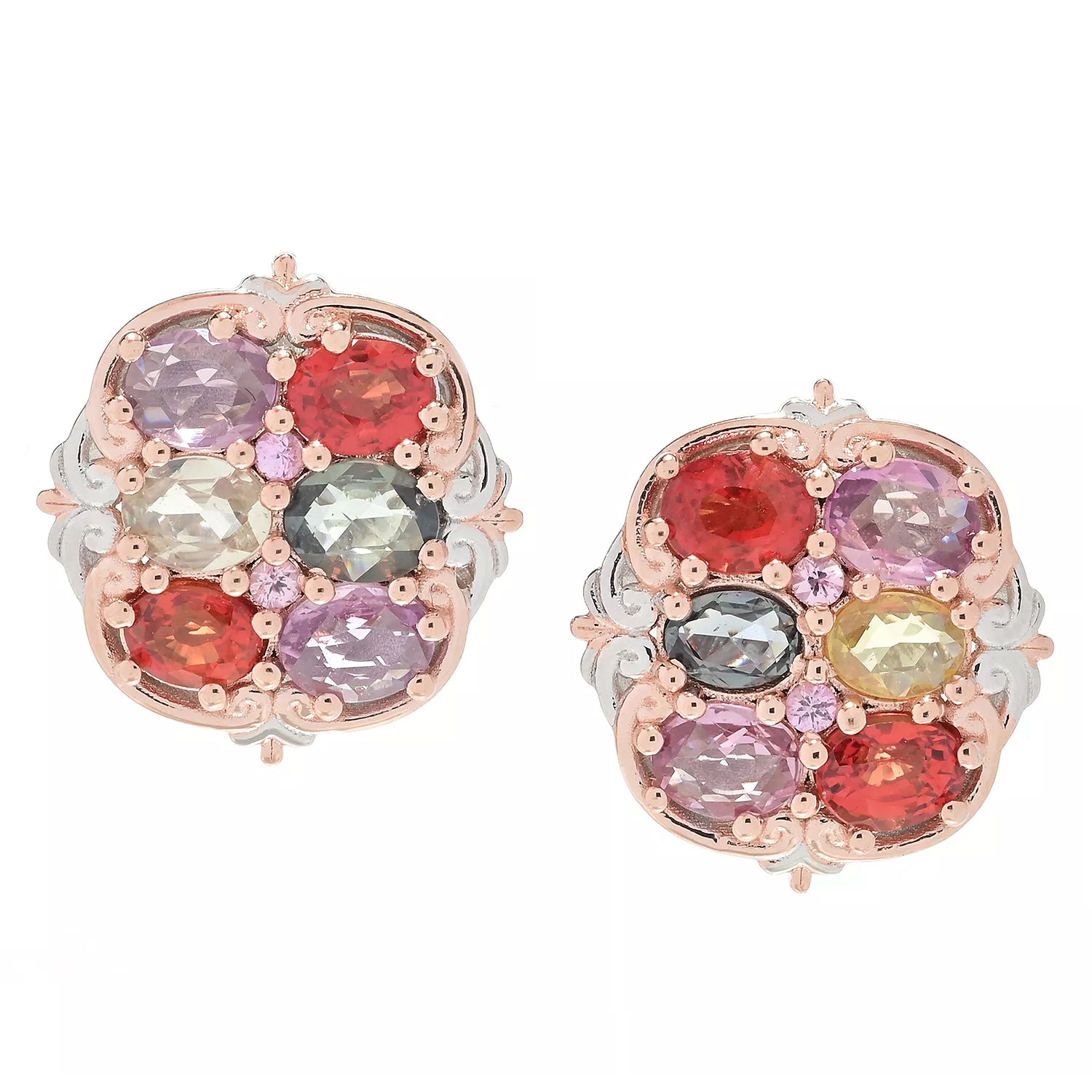 Gems en Vogue 2.30ctw Multi Color Pastel Sapphire Stud Earrings