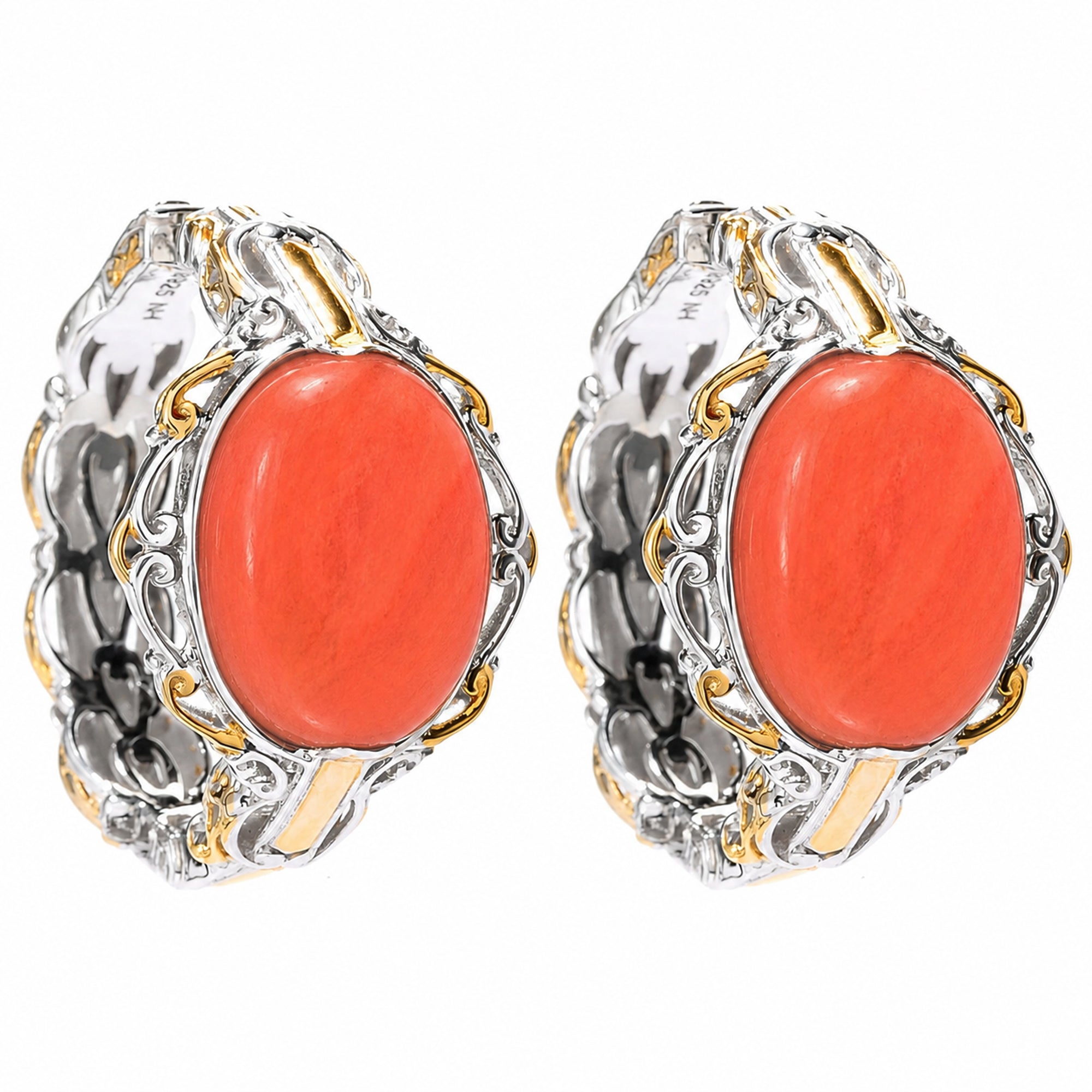 Gems en Vogue 24K Palladium Silver Salmon Coral Hoop Earrings