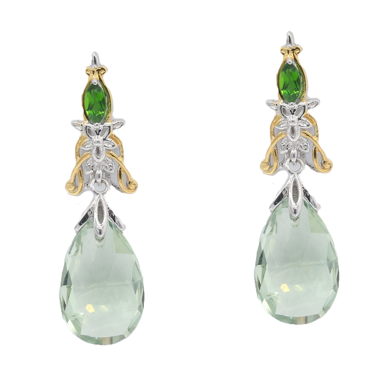 Gems en Vogue 10.38ctw Prasiolite Drop & Chrome Diopside Earrings