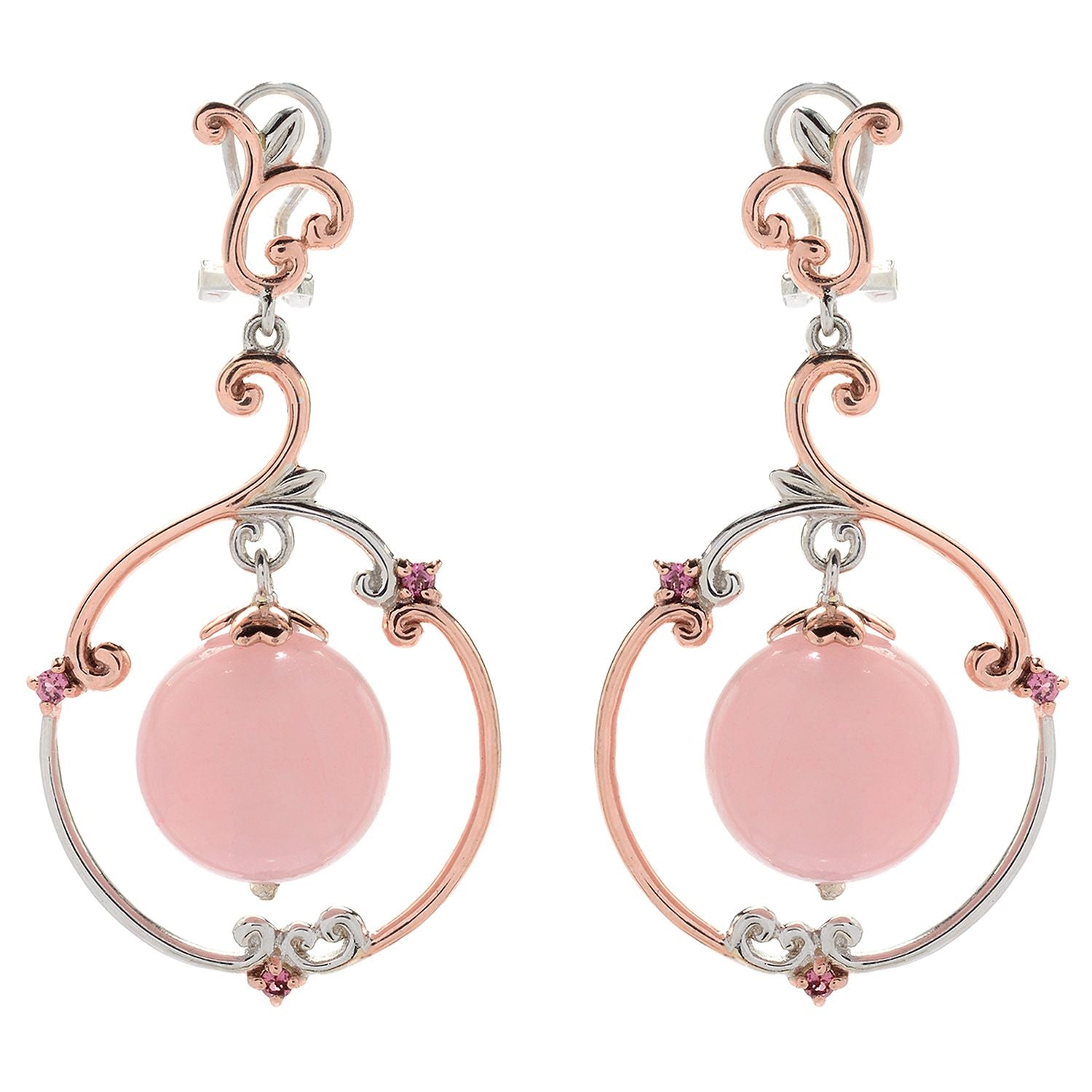 Gems en Vogue Rose Quartz Bead & Pink Tourmaline Drop Earrings