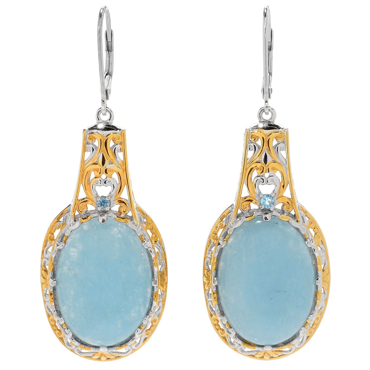 Gems en Vogue Oval Aquamarine & Swiss Blue Topaz Drop Earrings