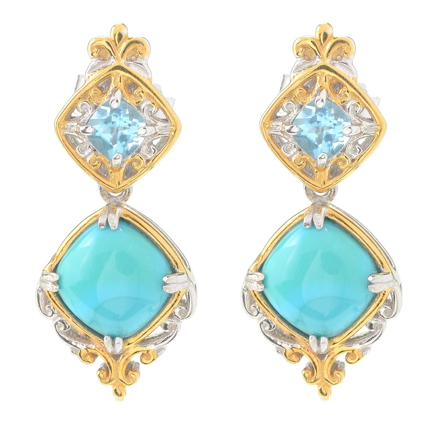 Gems en Vogue Kingman Turquoise & Swiss Blue Topaz Drop Earrings