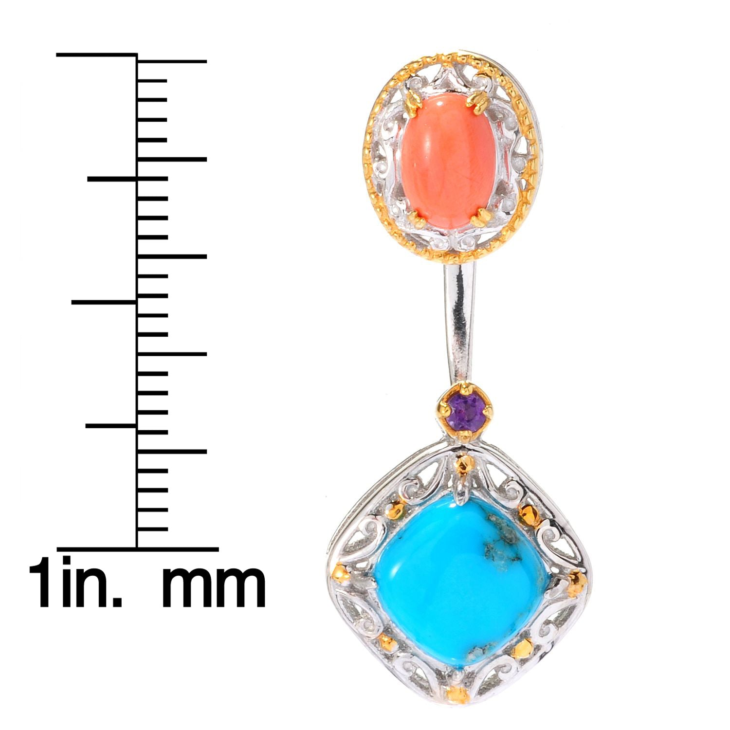 Gems en Vogue Turquoise Matrix, Salmon Coral & Amethyst Front/Back Drop Earrings