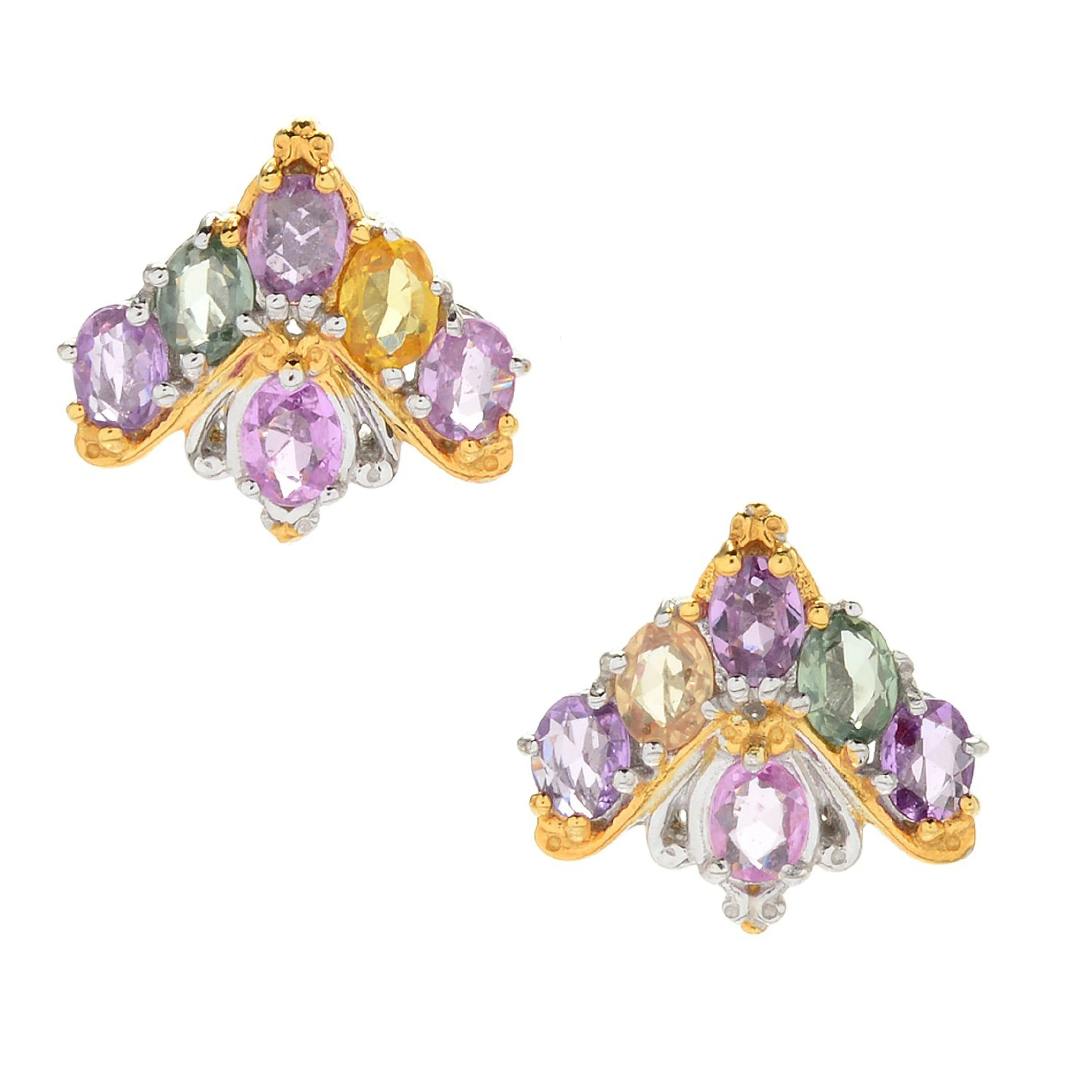 Gems en Vogue 3ctw Multi Coloured Pastel Sapphire Stud Earrings