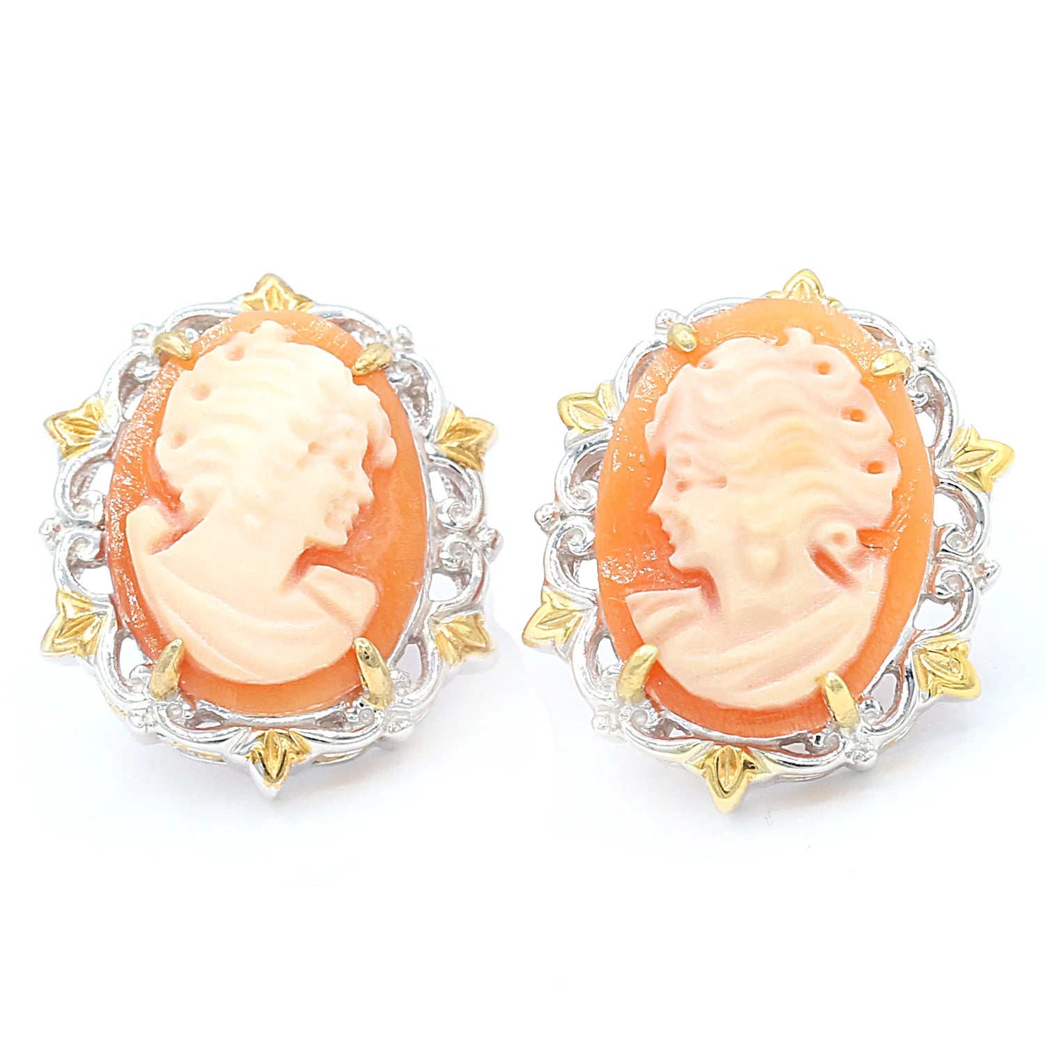 Gems en Vogue Oval Orange Cameo Lady Stud Earrings