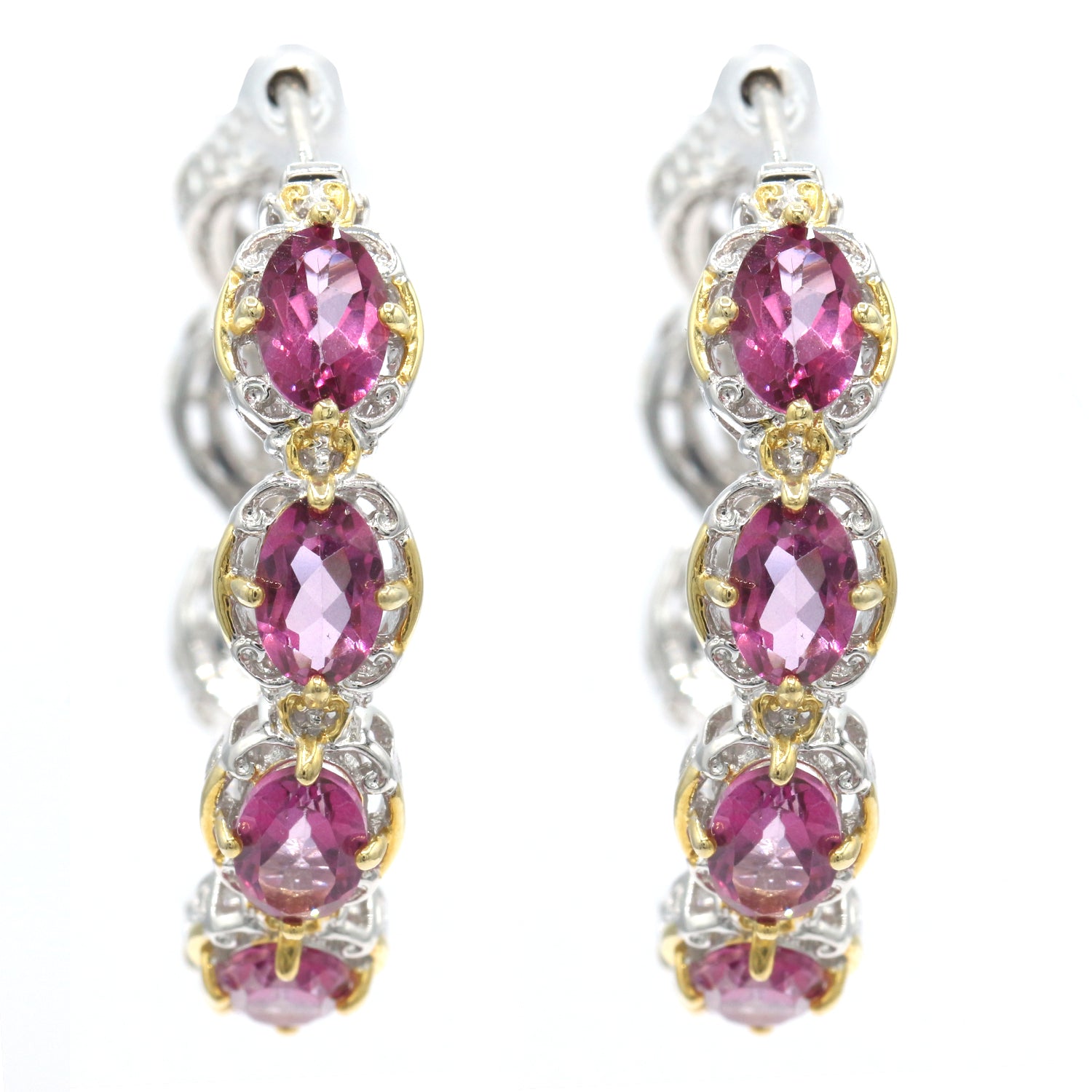 Gems en Vogue 3.30ctw Pink Topaz Hoop Earrings