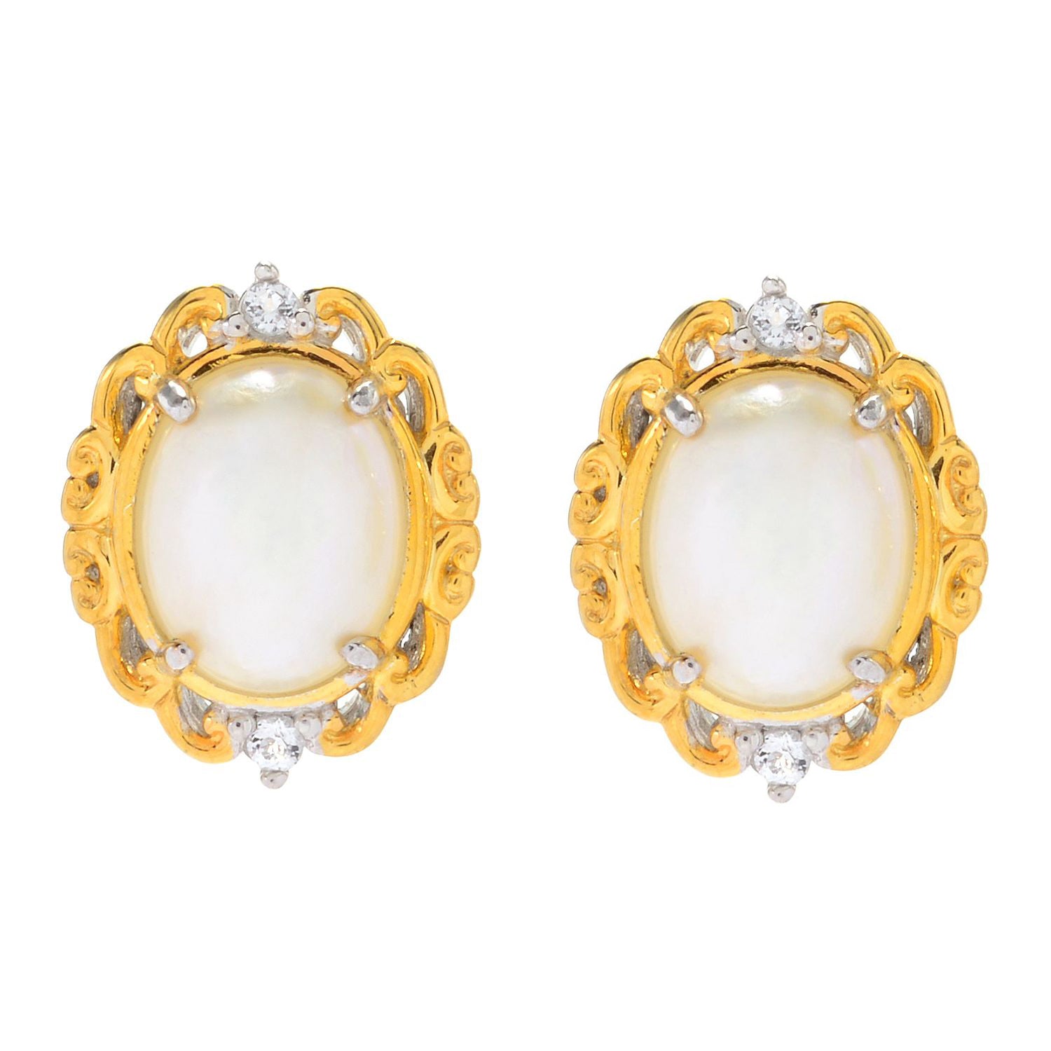 Gems en Vogue White Pearl & White Topaz Stud Earrings