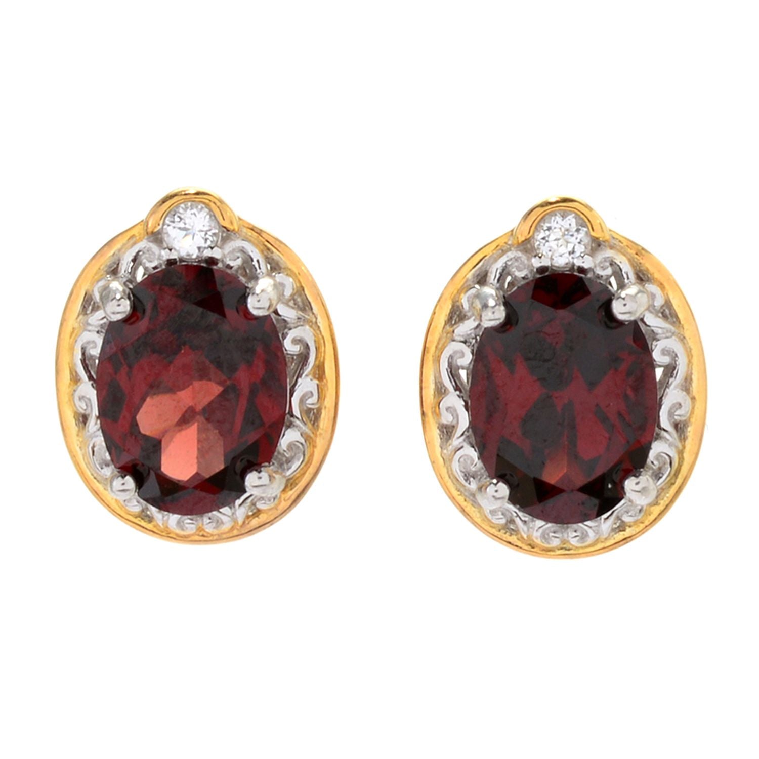 Gems en Vogue 3.06ctw Garnet & White Topaz January Birthstone Stud Earrings