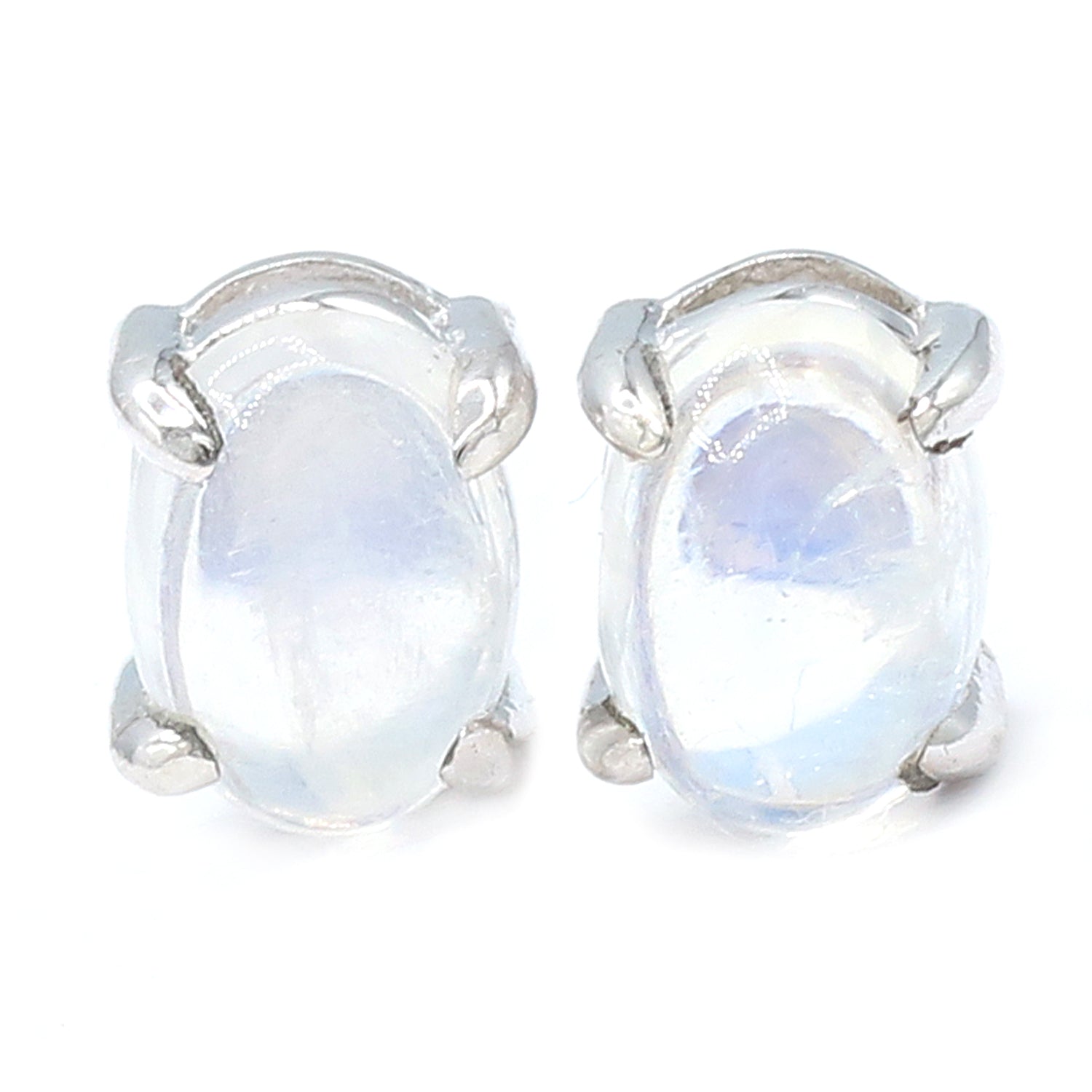 Gems en Vogue Oval White Moonstone Stud Earrings