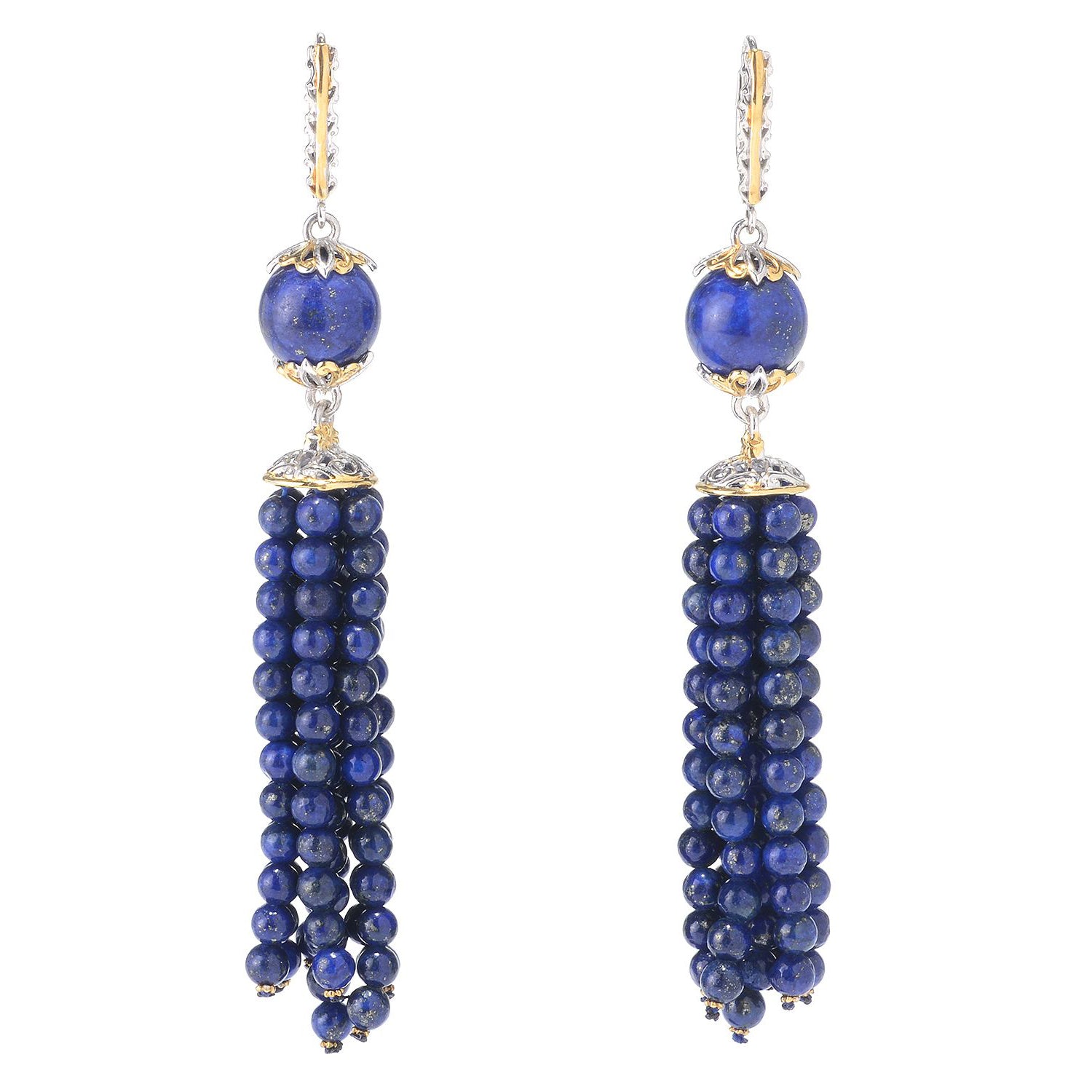 Gems en Vogue Lapis Bead Tassel Drop Earrings