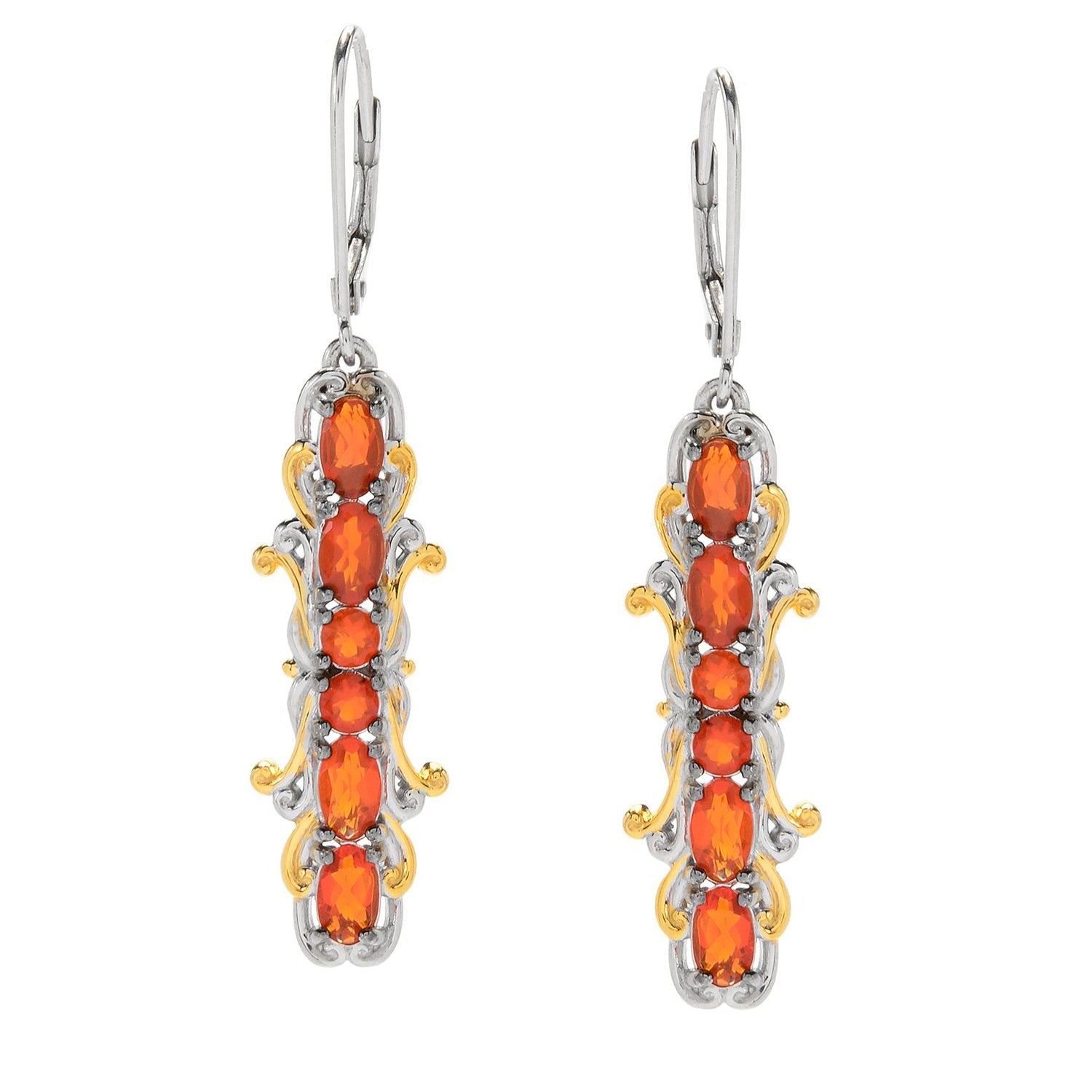 Gems en Vogue 1.52ctw Fire Opal Vertical Earrings