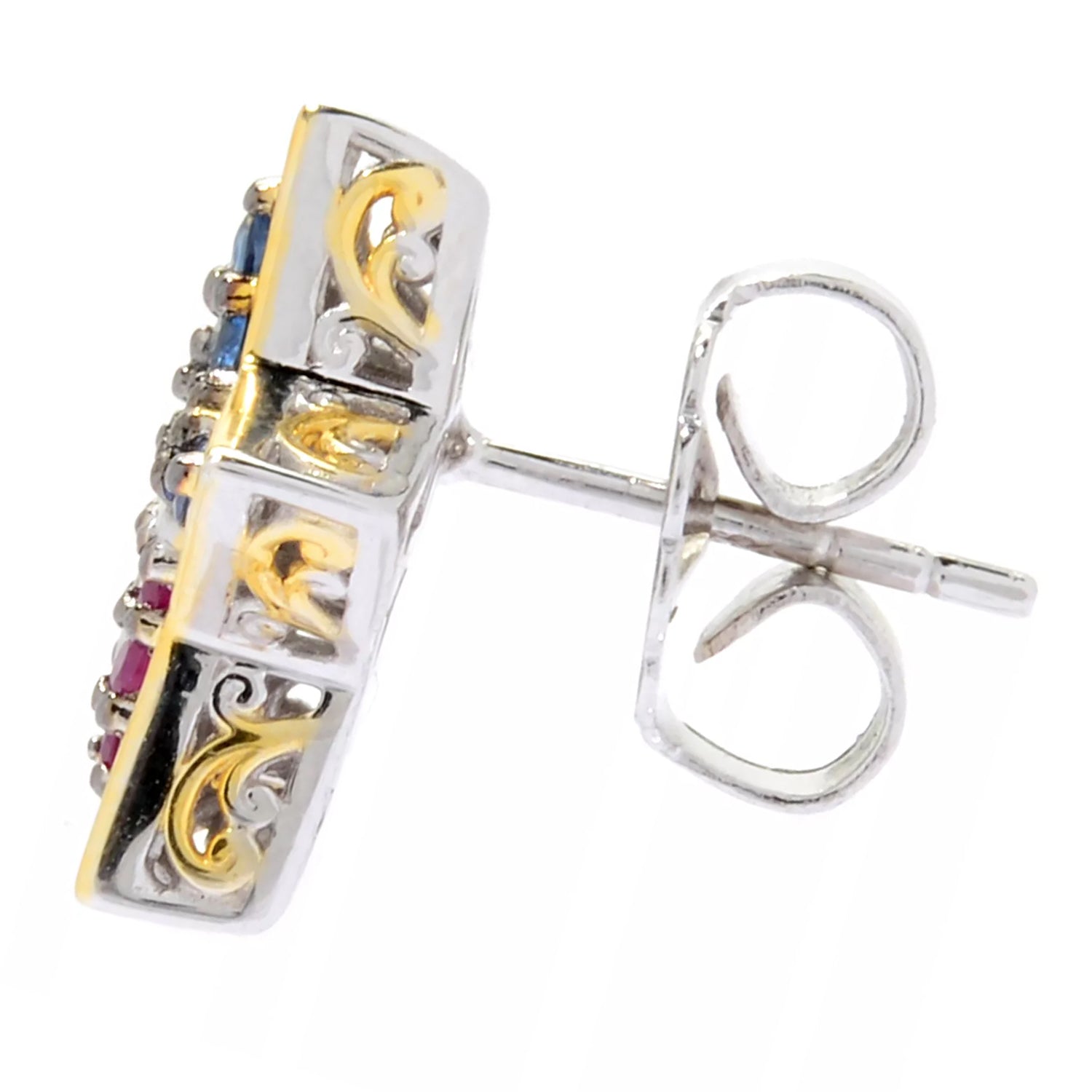 Gems en Vogue 24K Palladium Silver 0.73ctw Ruby & Blue Sapphire American Flag Star Stud Earrings