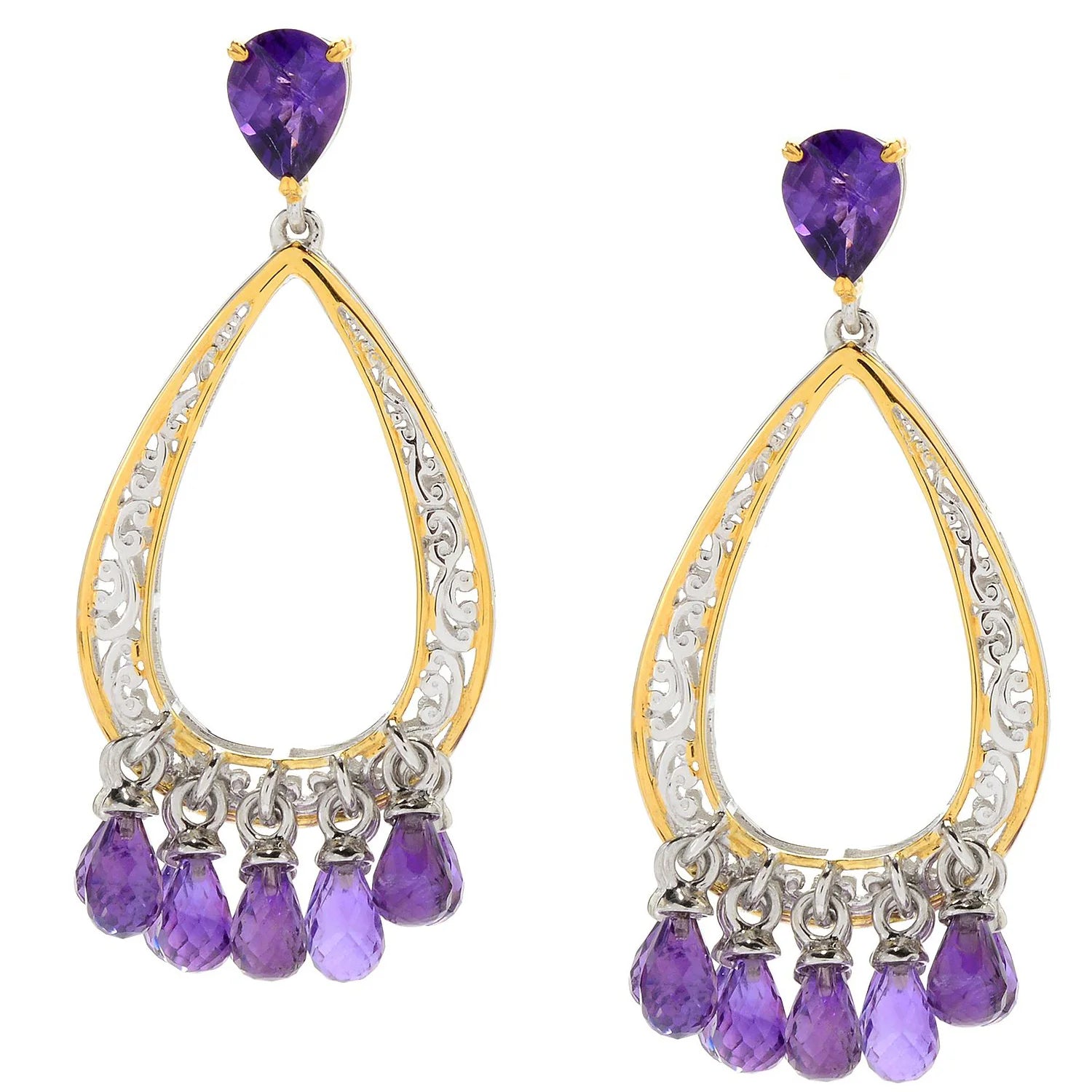 Gems en Vogue 18.19ctw African Amethyst Briolette Drop Earrings