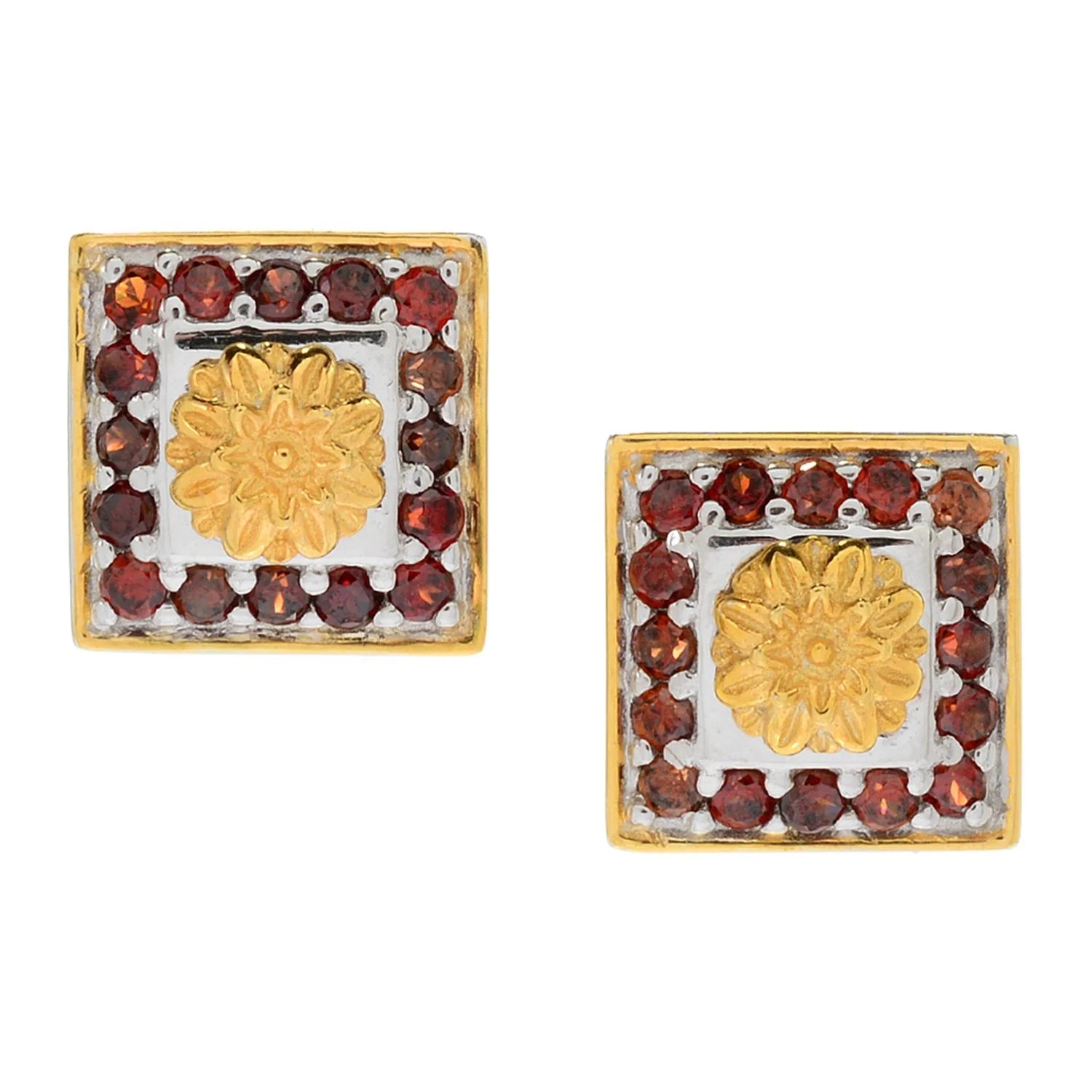 Gems en Vogue 1.60ctw Paris Mocha Zircon Floral Square Stud Earrings