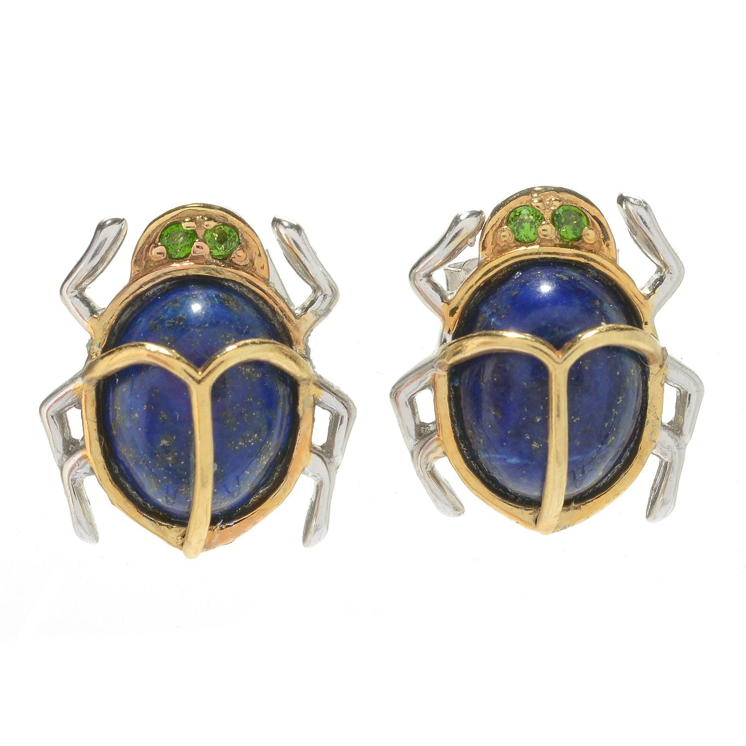 Gems en Vogue Cleopatra Lapis & Chrome Diopside Scarab Beetle Stud Earrings