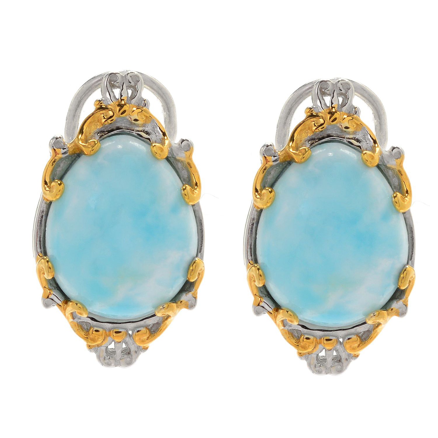 Gems en Vogue Pear Larimar Omega Back Earrings