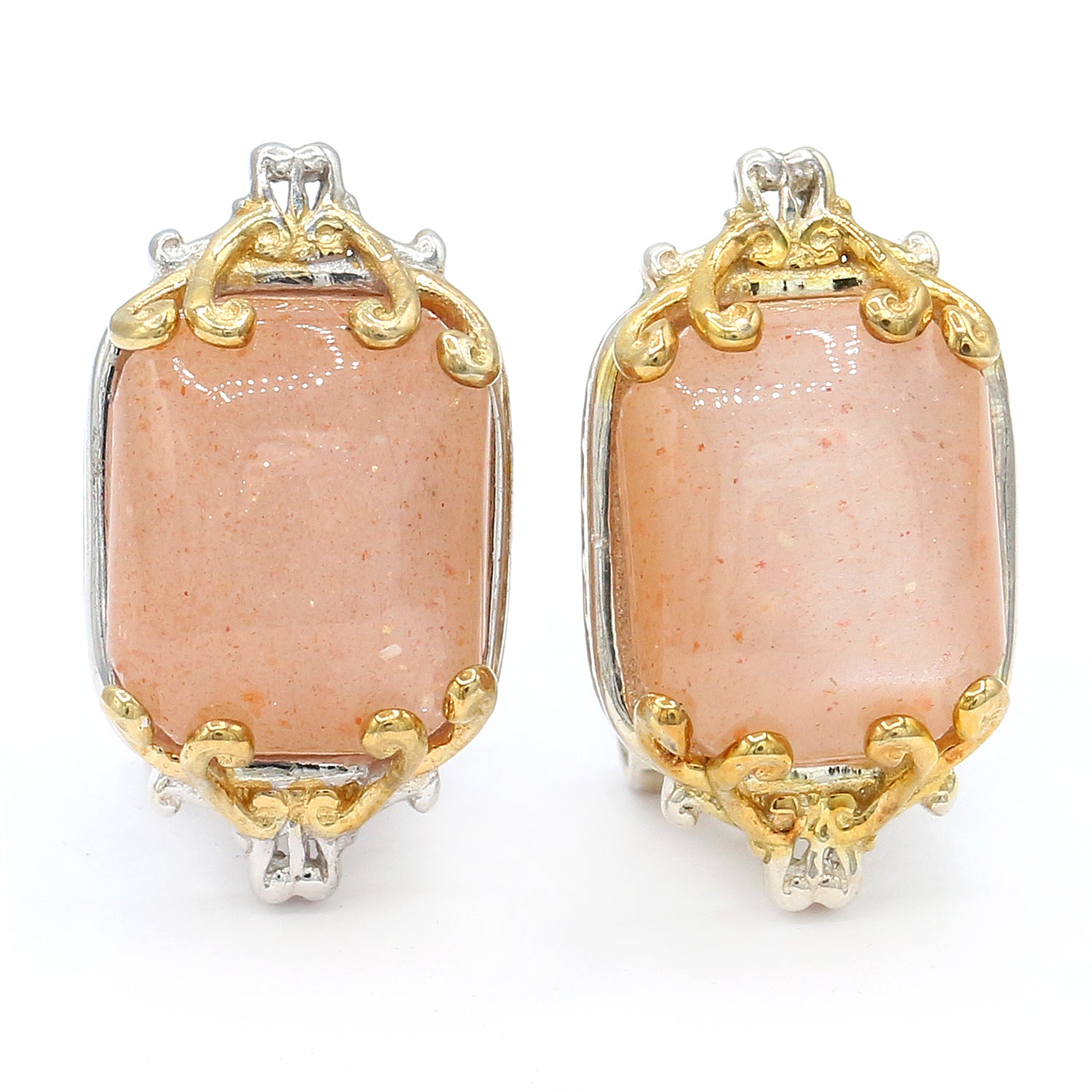 Gems en Vogue Peach Moonstone Omega Earrings