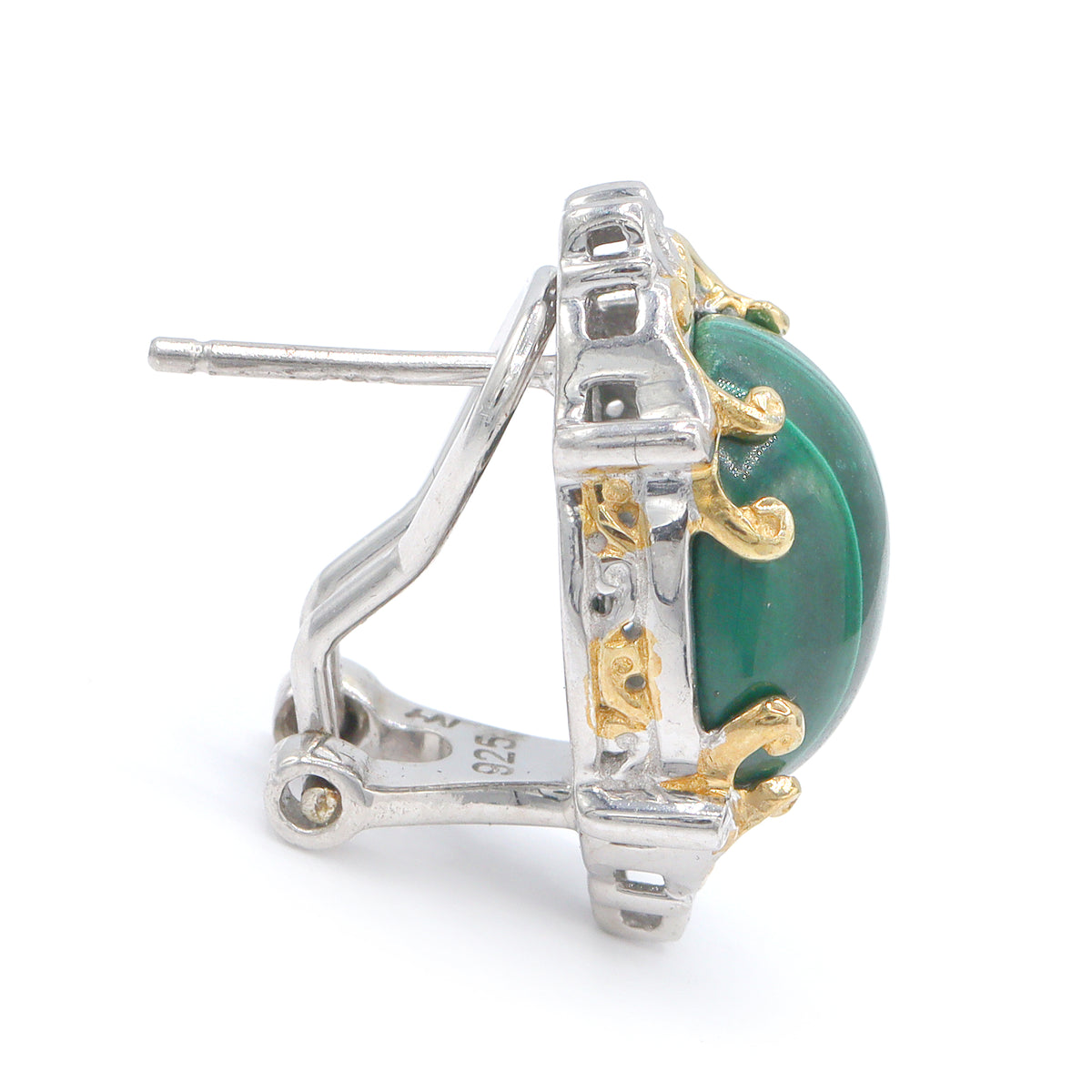 Gems en Vogue 24K Palladium Silver Malachite Omega Back Earrings