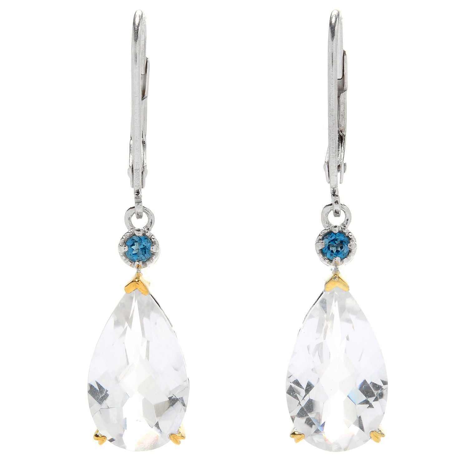Gems en Vogue 6.08ctw Clear Quartz & London Blue Topaz Drop Earrings