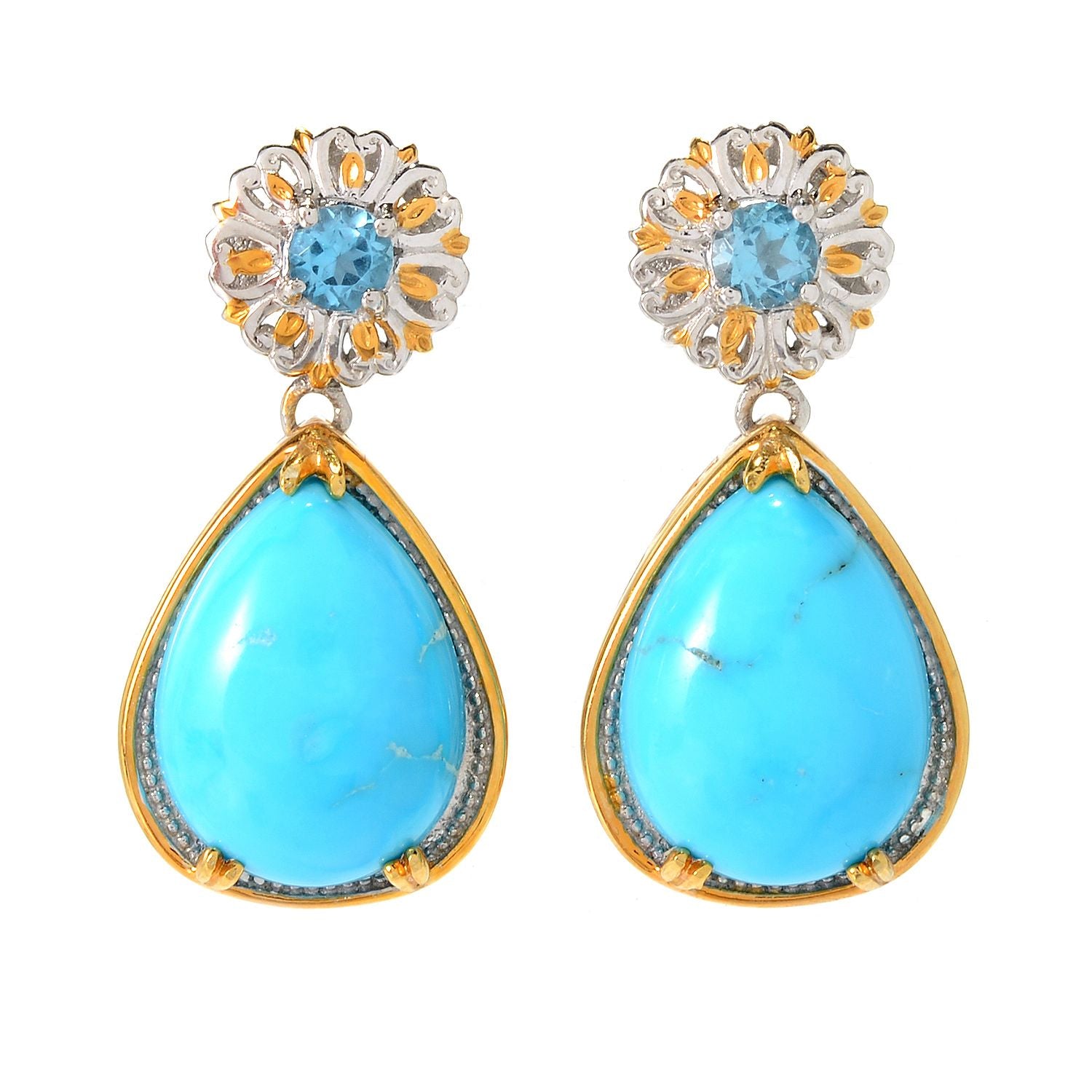Gems en Vogue Pear Kingman Turquoise & Swiss Blue Topaz Drop Earrings