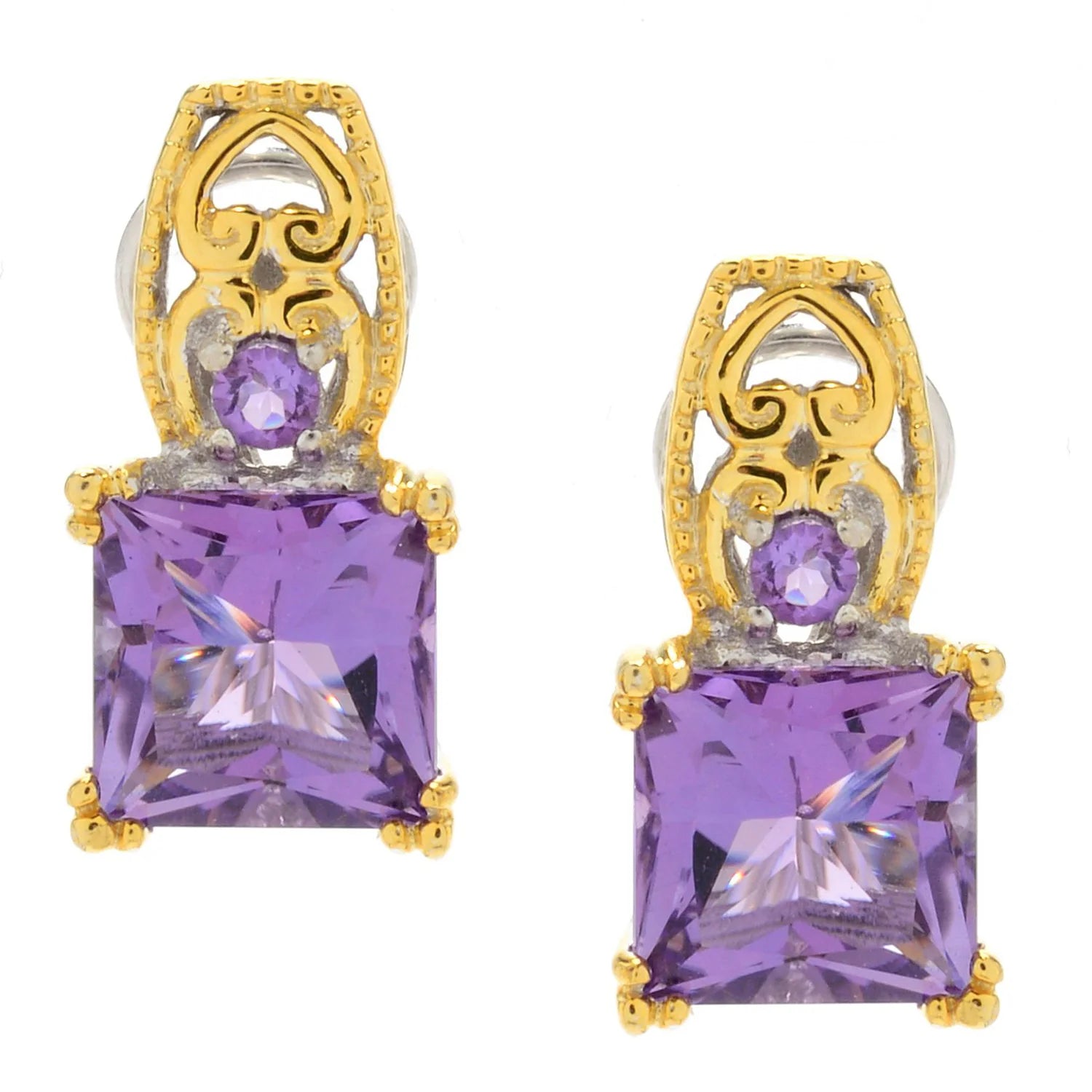 Gems en Vogue 4.06ctw Princess Cut Brazilian Amethyst Earrings