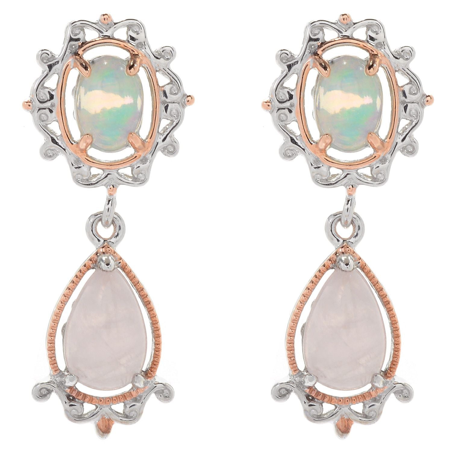 Gems en Vogue Ethiopian Opal & Rose Quartz Drop Earrings