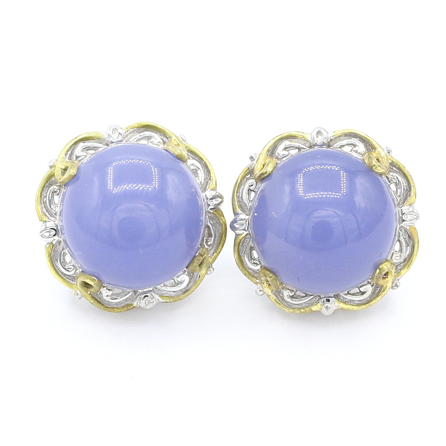 Gems en Vogue Round Lilac Chalcedony Stud Earrings