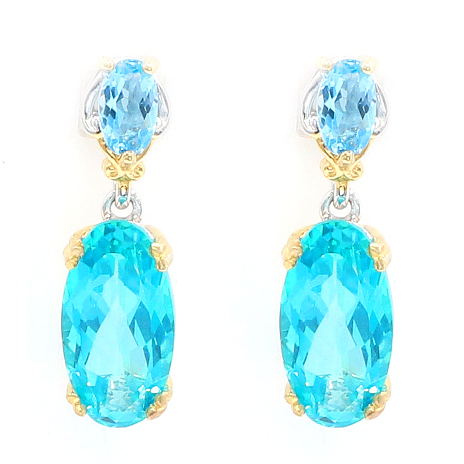 Gems en Vogue 5.40ctw Oval Paraiba Topaz & Swiss Blue Topaz Drop Earrings