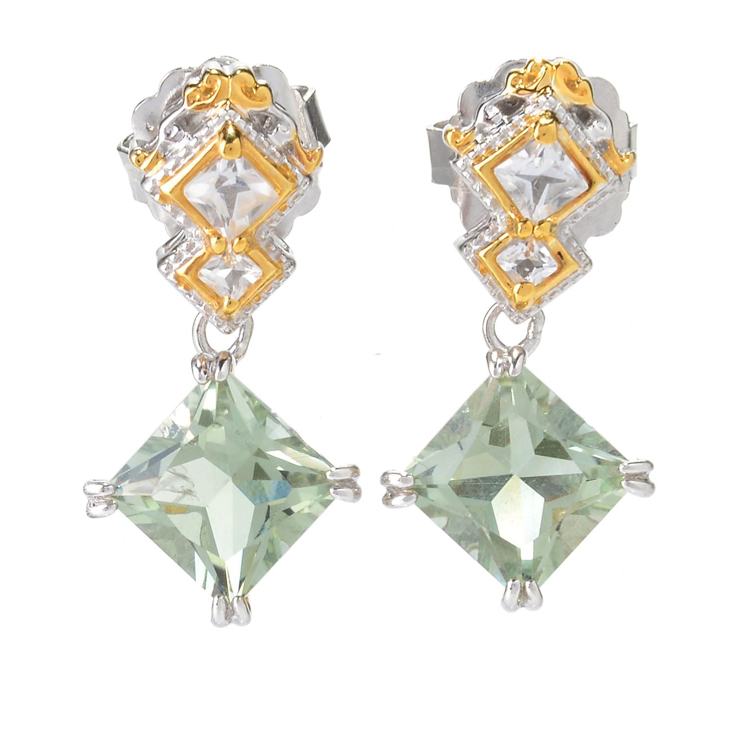 Gems en Vogue 5.26ctw Prasiolite & White Topaz Drop Earrings