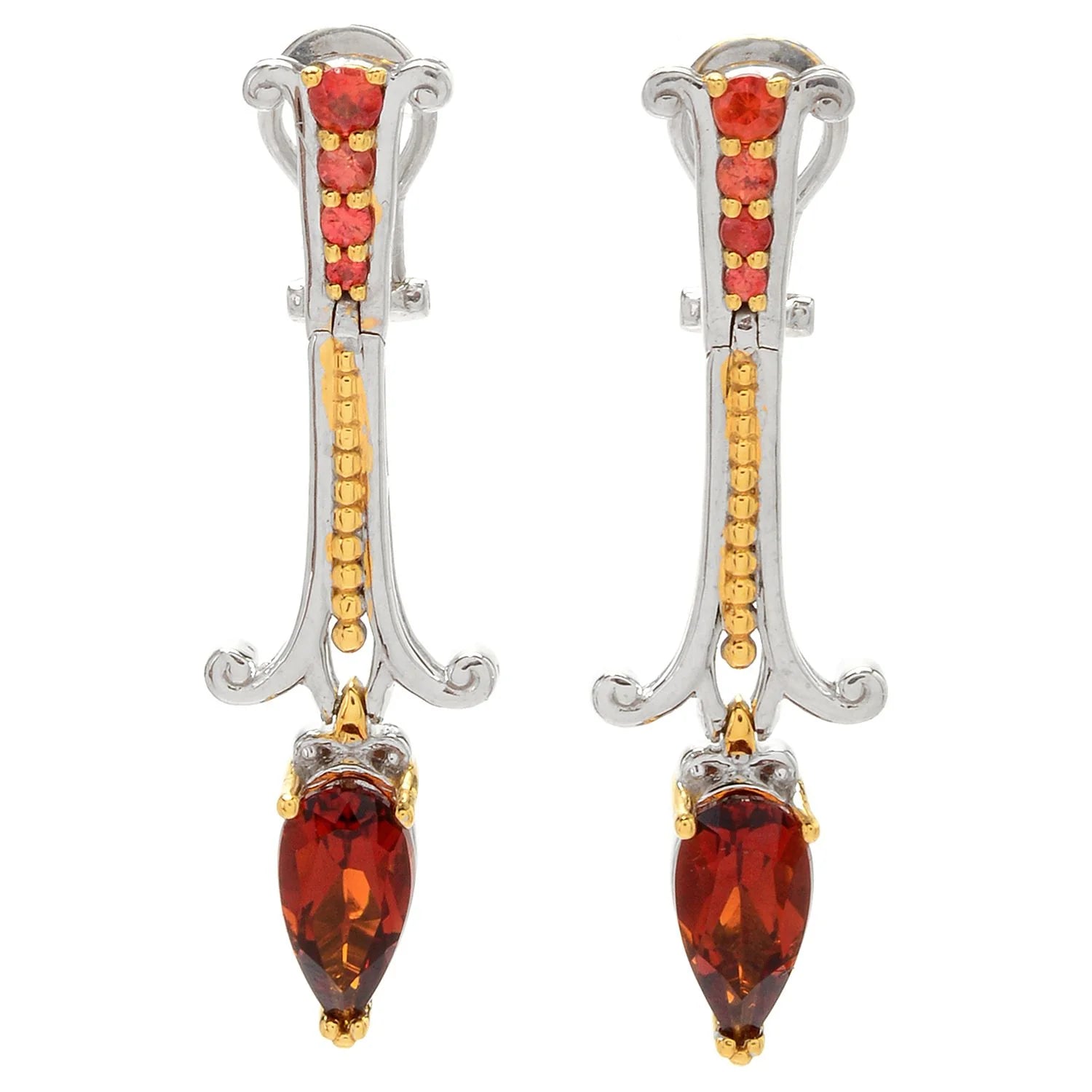 Gems en Vogue 2.40ctw Madeira Citrine & Orange Sapphire Drop Earrings