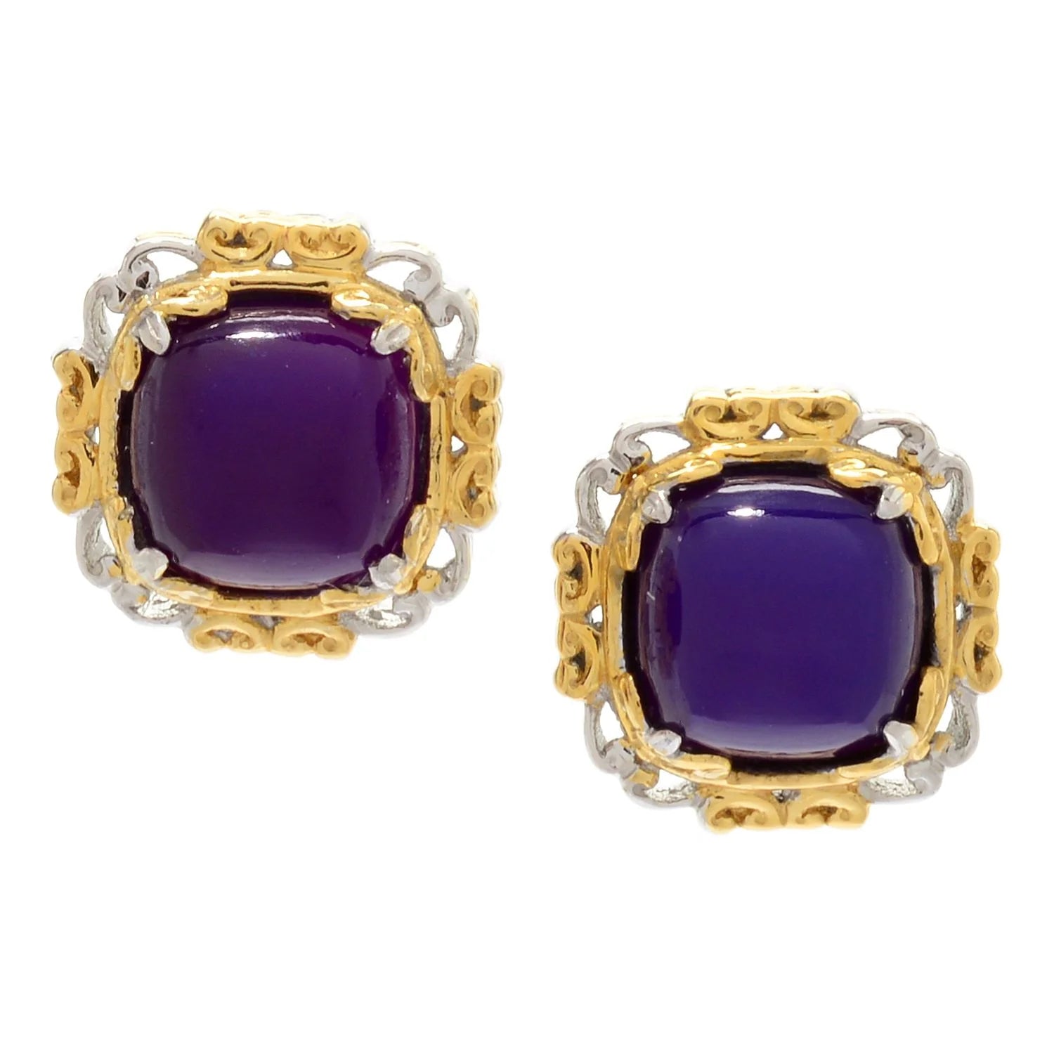 Gems en Vogue Cushion Purple Chalcedony Stud Earrings