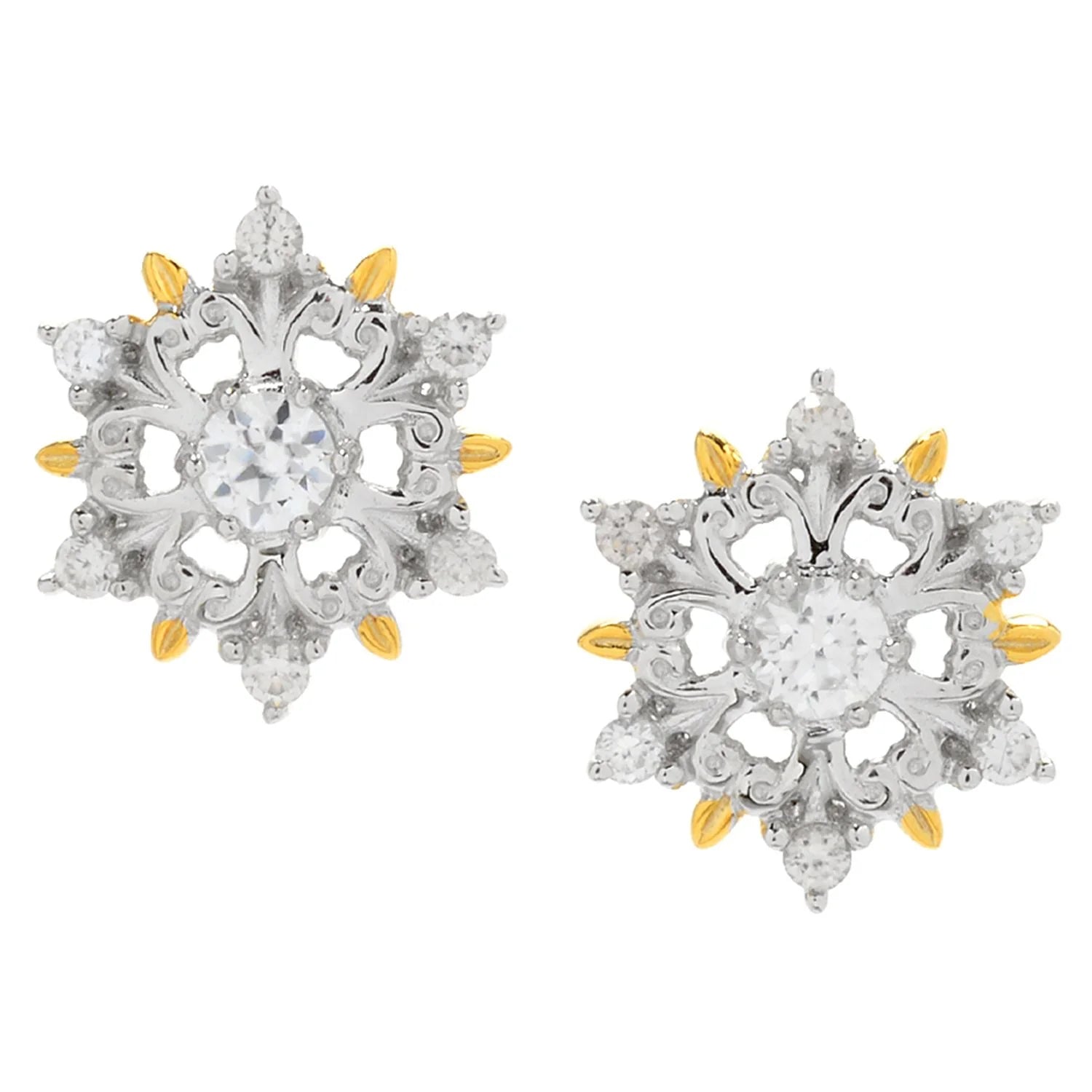 Gems en Vogue 1.40ctw White Zircon Snowflake Stud Earrings