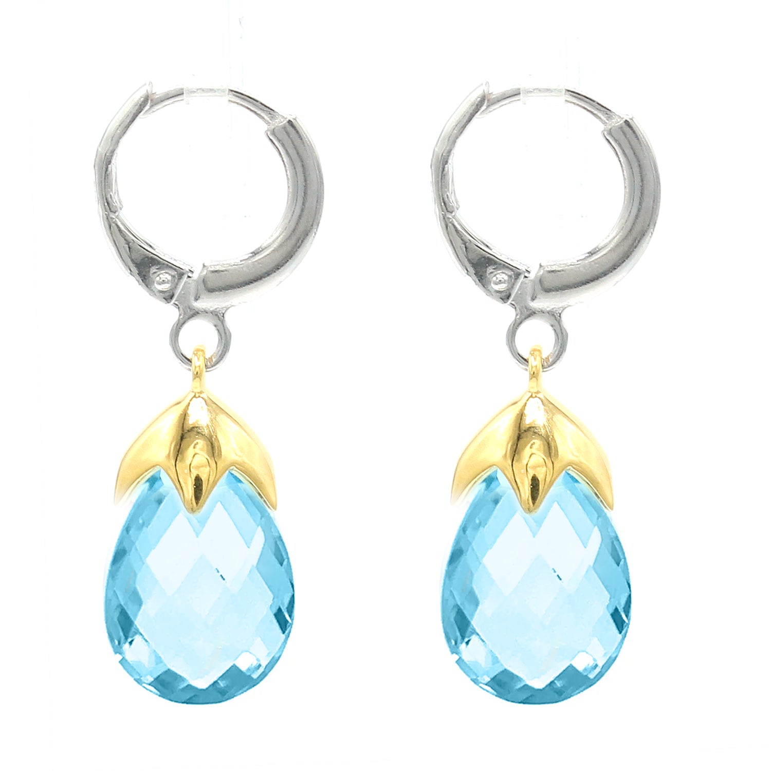 Gems en Vogue 10.88ctw Briolette Swiss Blue Topaz Drop Earrings