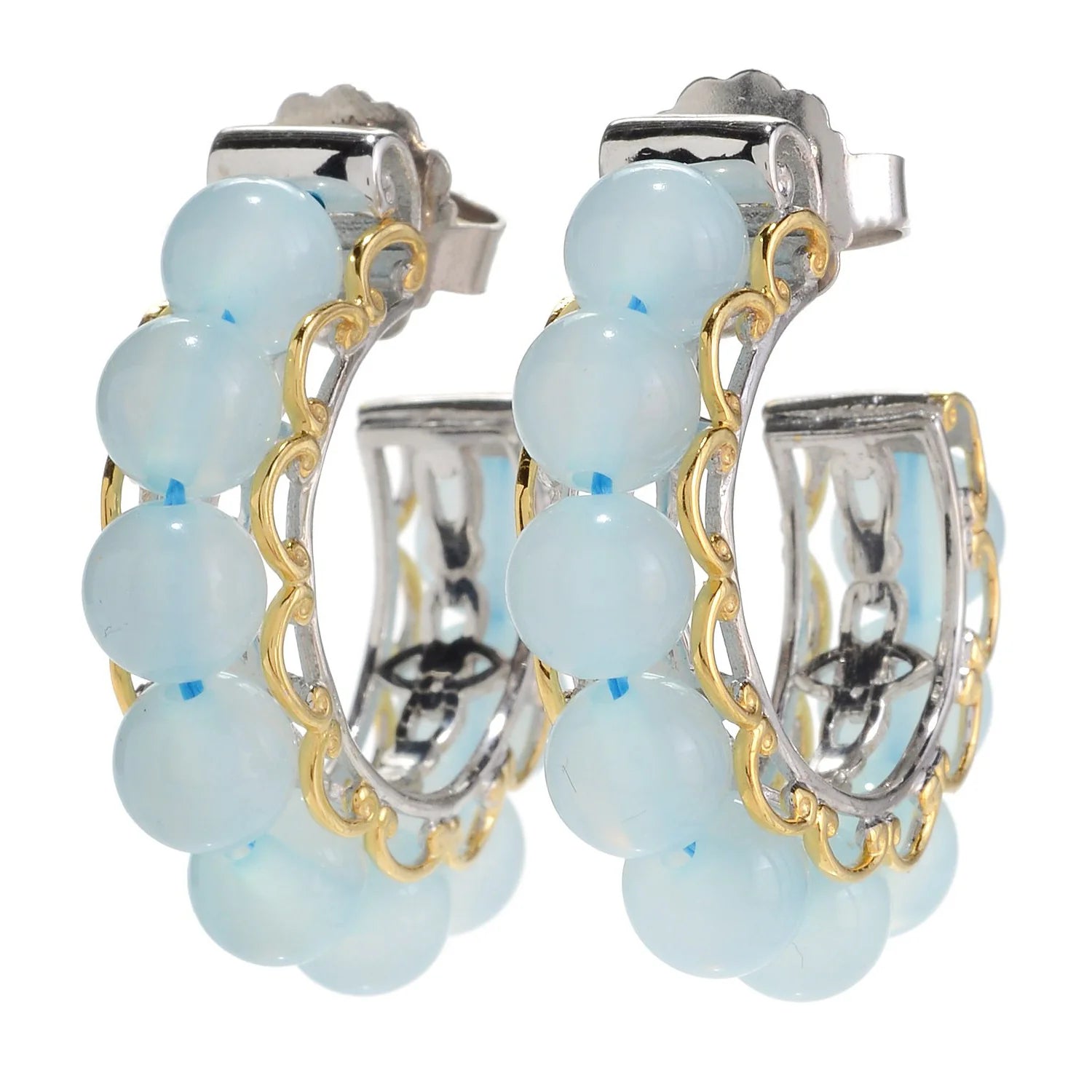 Gems en Vogue Aqua Color Chalcedony Bead Hoop Earrings