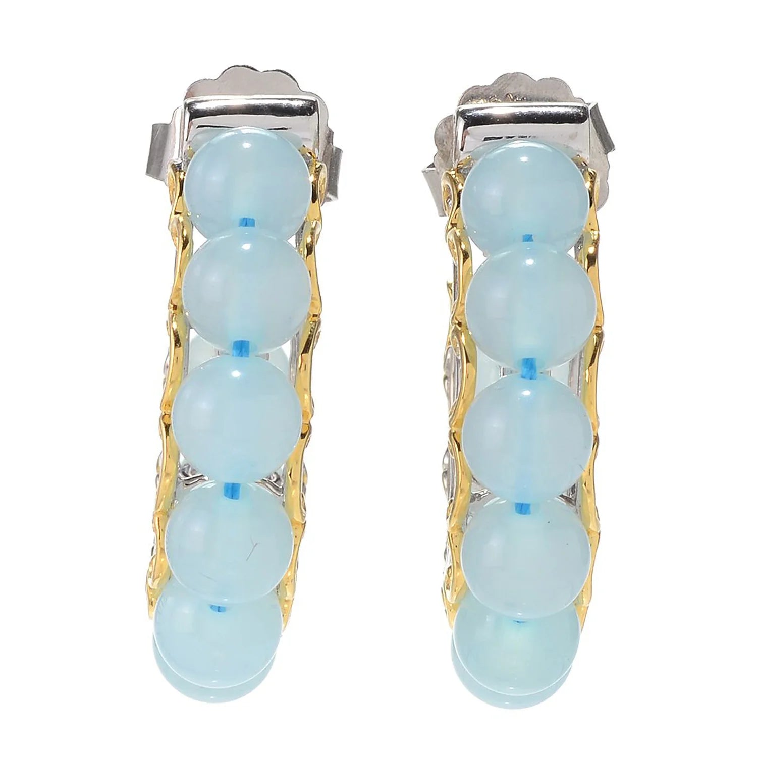 Gems en Vogue Aqua Color Chalcedony Bead Hoop Earrings