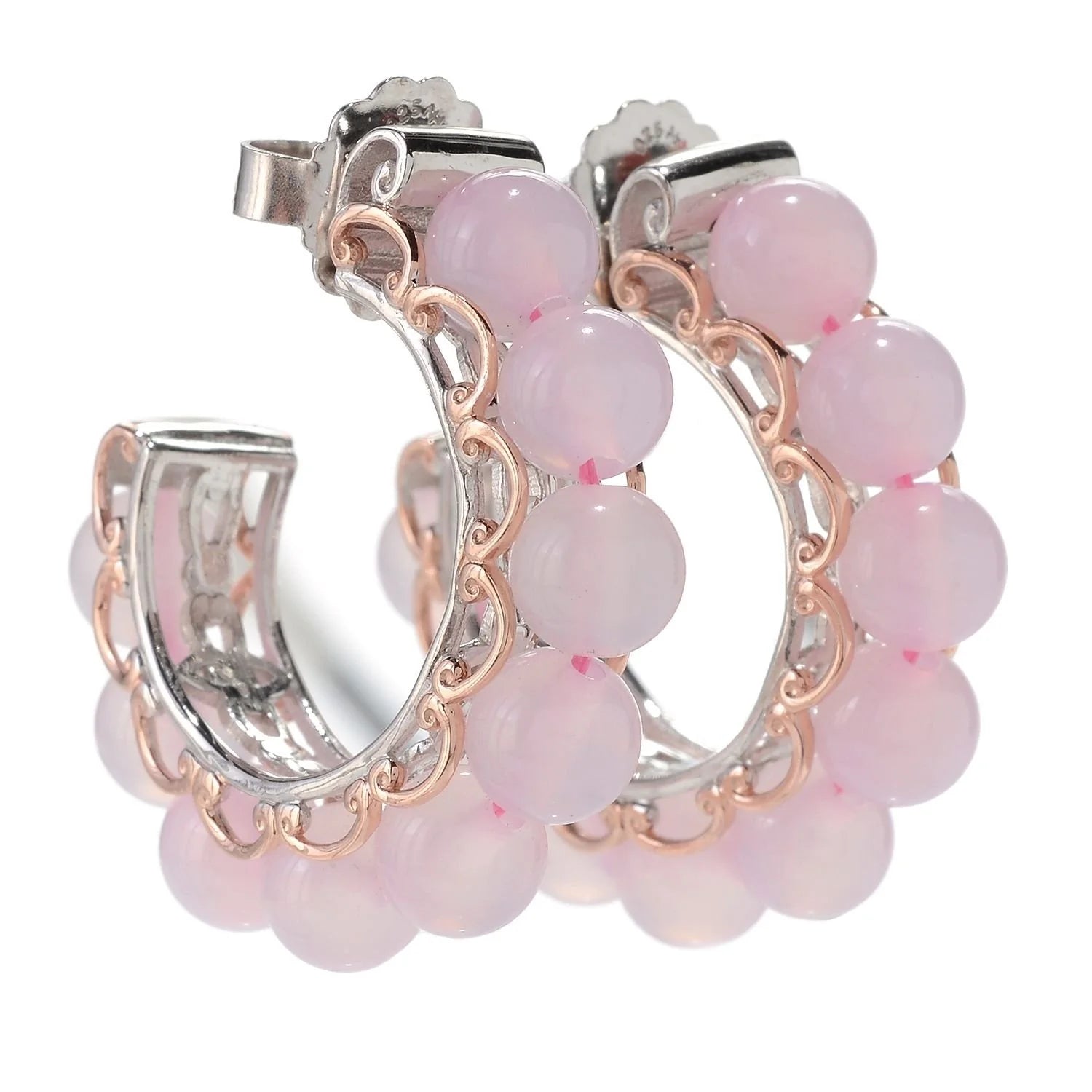 Gems en Vogue Pink Chalcedony Bead Hoop Earrings