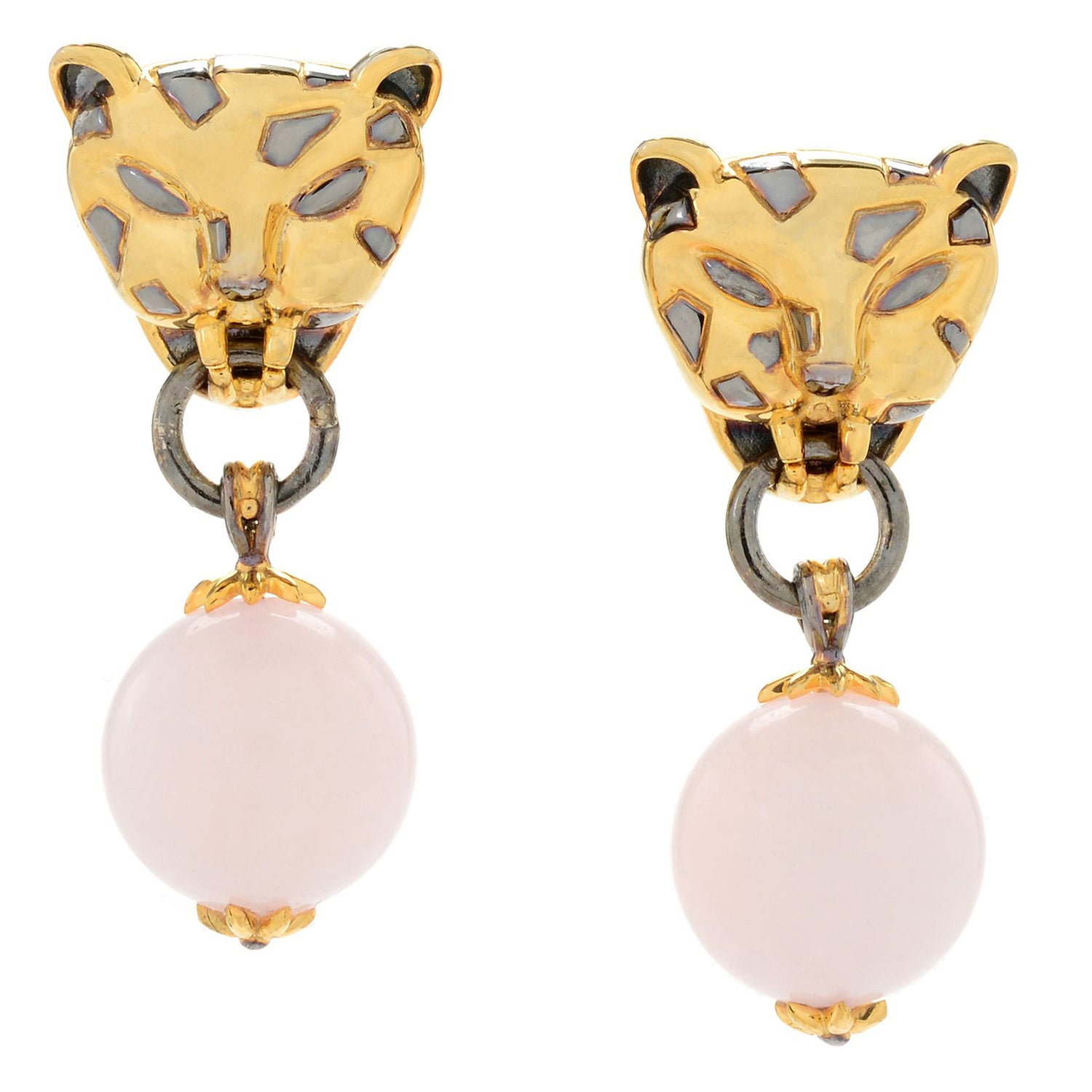 Gems en Vogue Gemstone Bead Sculpted Panther Drop Earrings