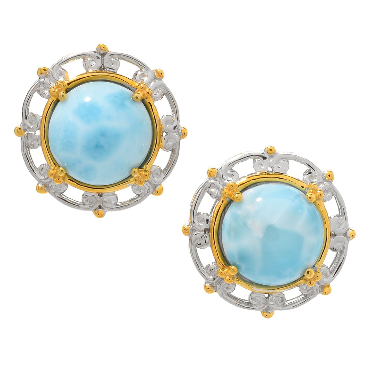 Gems en Vogue Round Larimar Stud Earrings