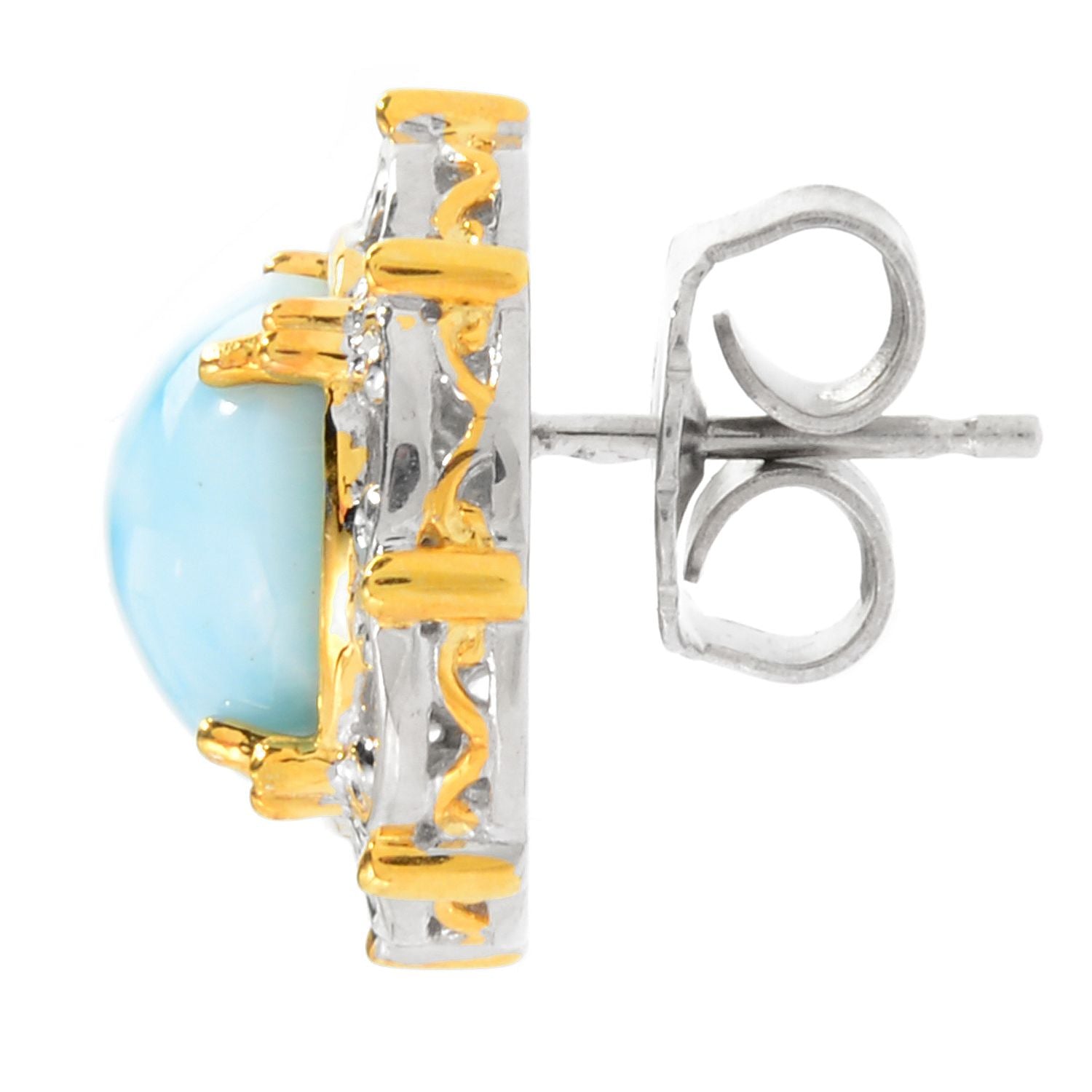 Gems en Vogue Round Larimar Stud Earrings