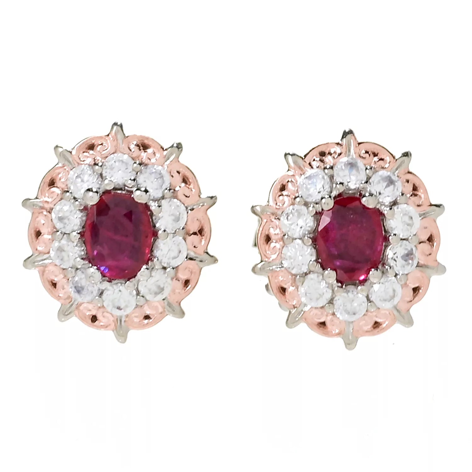 Gems en Vogue  1.30ctw Burmese Ruby & White Zircon Earrings