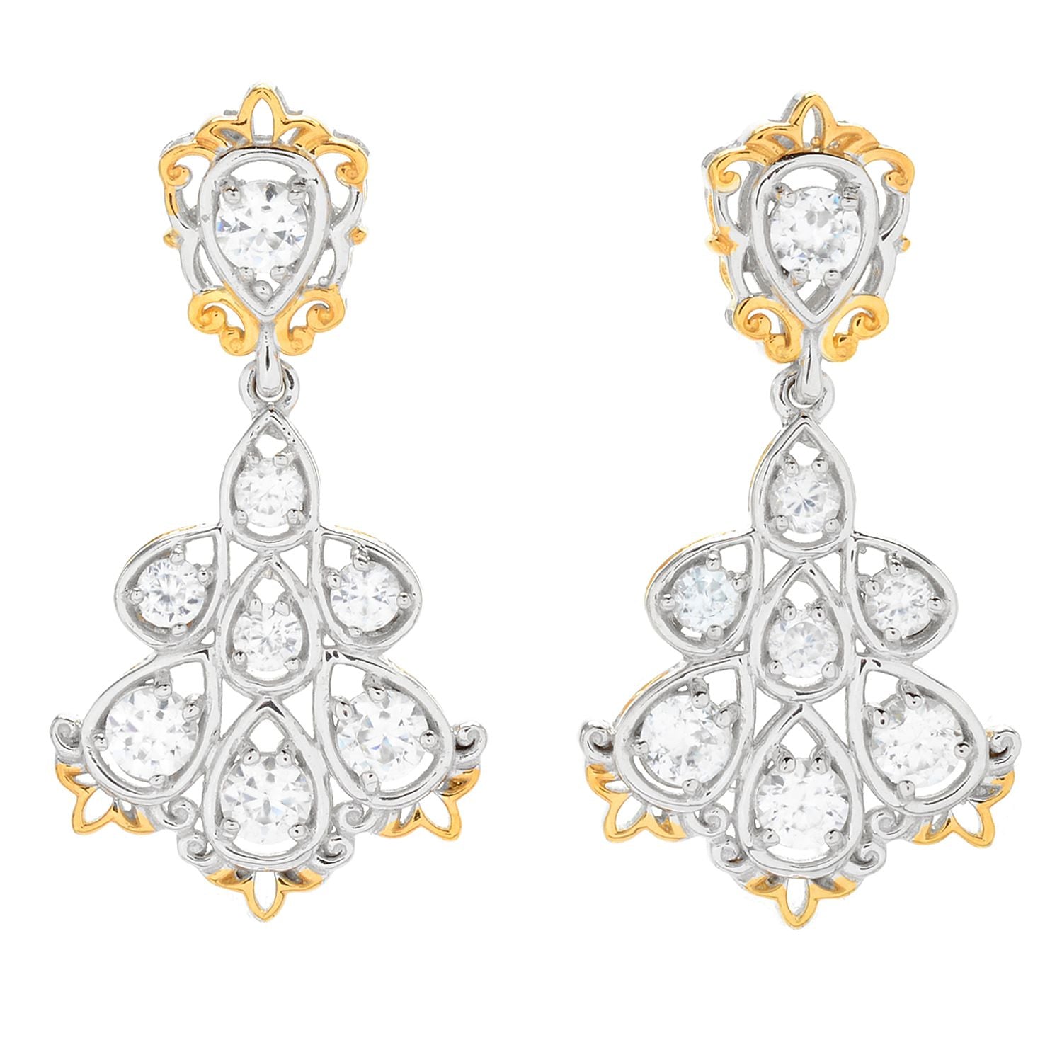 Gems en Vogue 4.56ctw White Zircon Cluster Drop Earrings