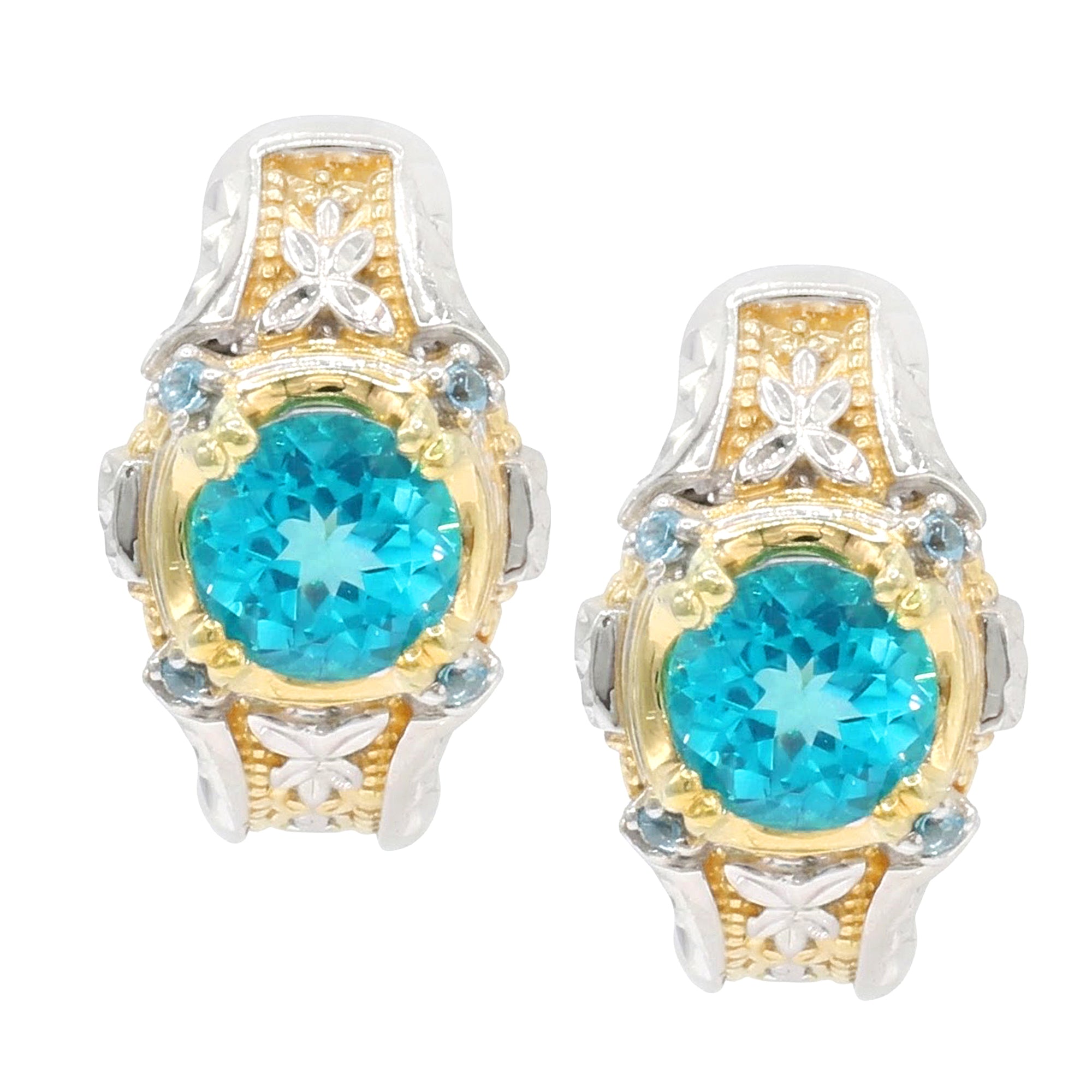 Gems en Vogue 5.20ctw Paraiba Topaz & Swiss Blue Topaz Hoop Earrings