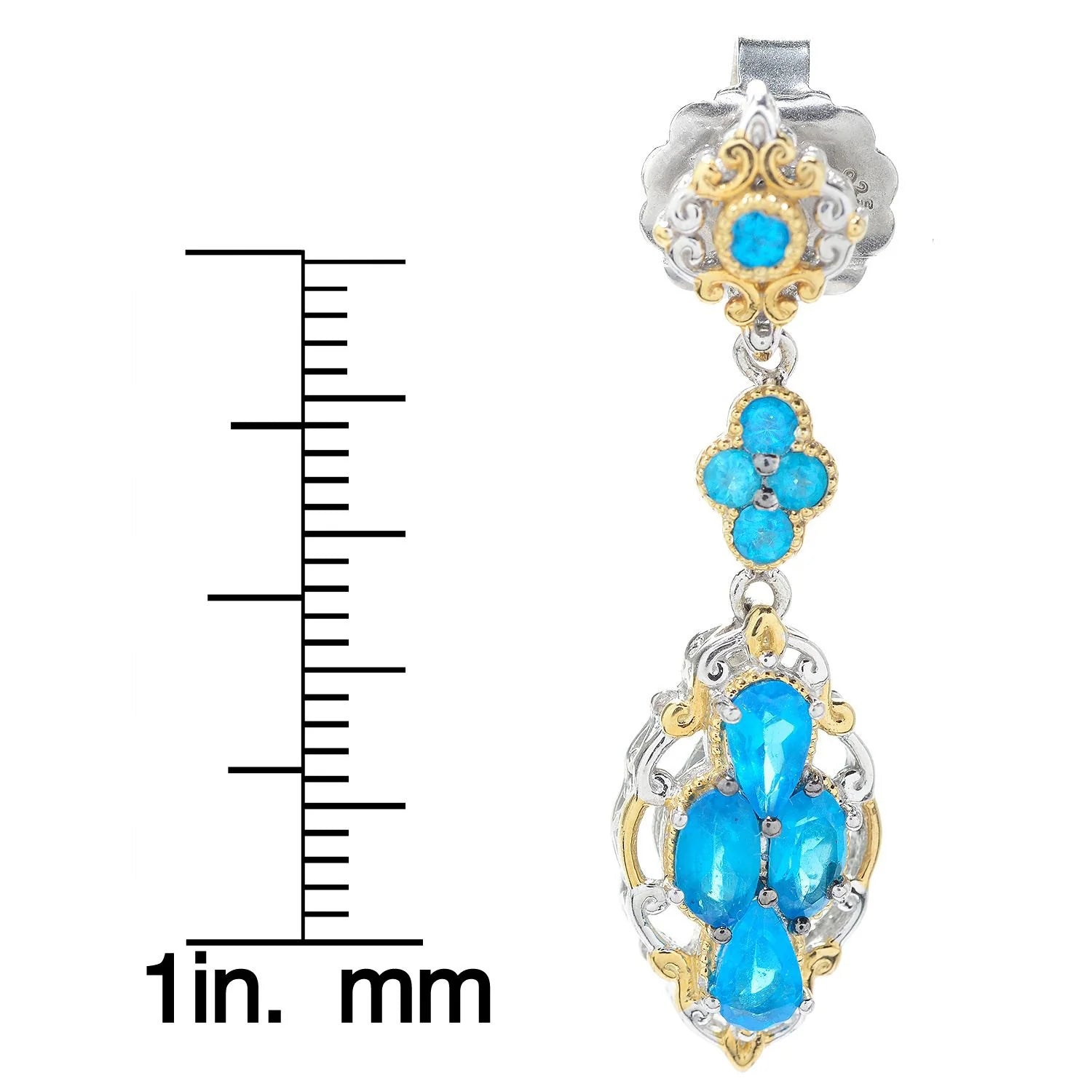 Gems en Vogue 1.98ctw Neon Apatite Cluster Drop Earrings