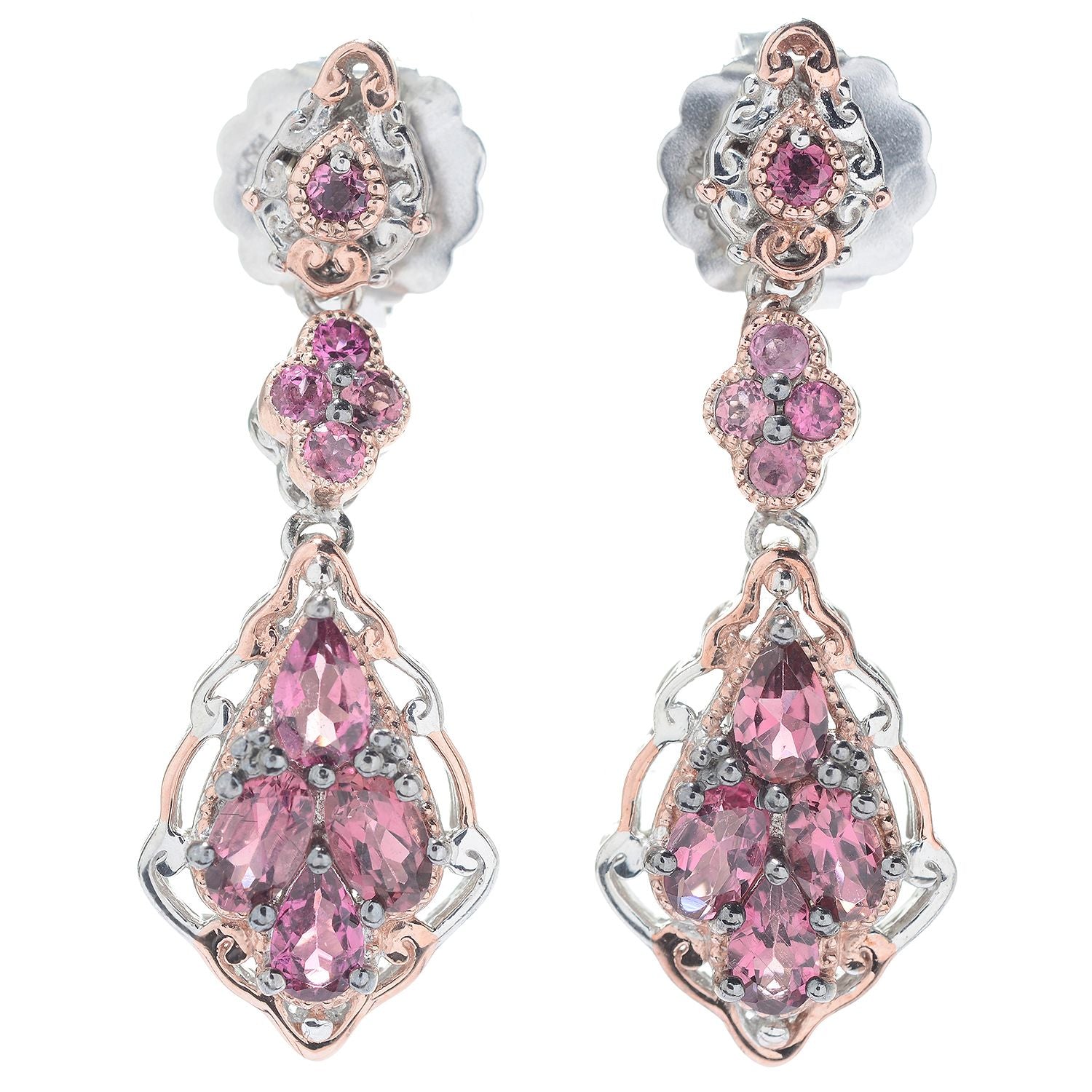 Gems en Vogue 2.44ctw Pink Tourmaline Dangle Earrings