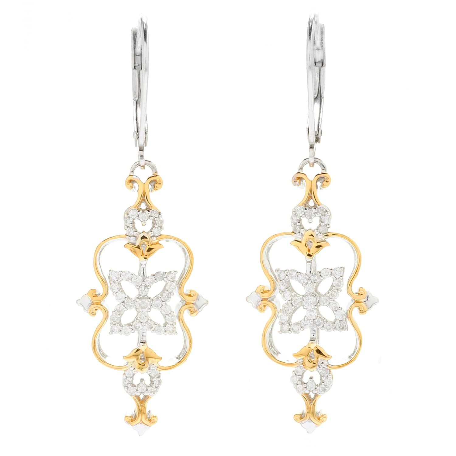 Gems en Vogue 0.41ctw Diamond Flower Drop Earrings